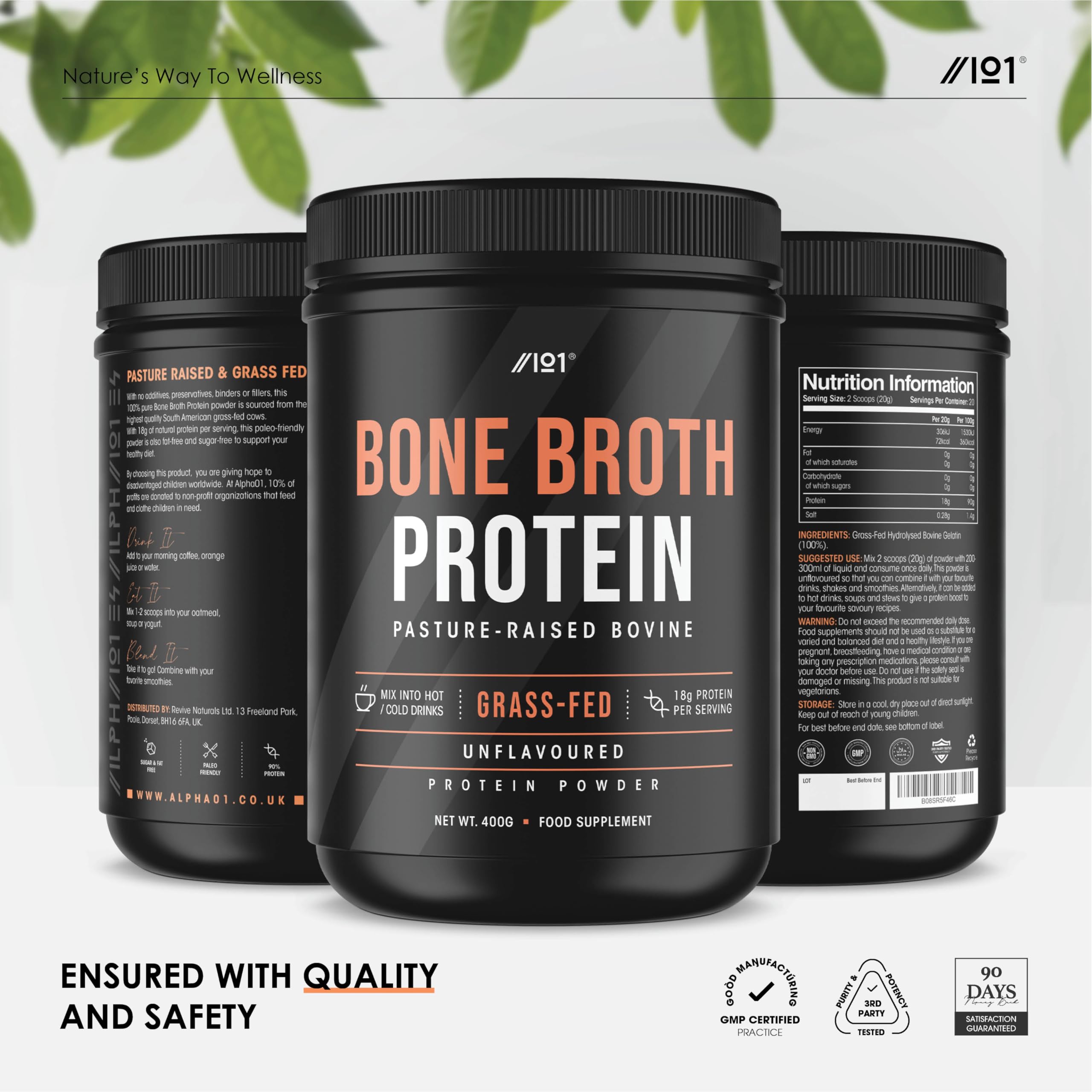 Bone Broth Beef Protein Powder - 400g - Unflavoured - 100% Grass-Fed & Pasture Raised Beef ALPHA01Au supplements