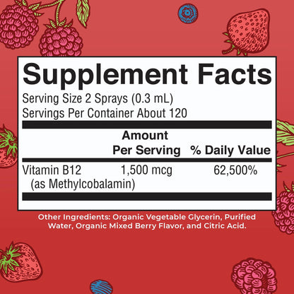 MaryRuth Organics Methyl B12 Spray | 1,500 mcg B12 Per Serving | Methylcobalamin | Energy Metabolism | Nervous System Support | Neuro Health | Vegan | Gluten Free | Sugar Free | 1 Fl Oz MARYRUTH'SUS supplements