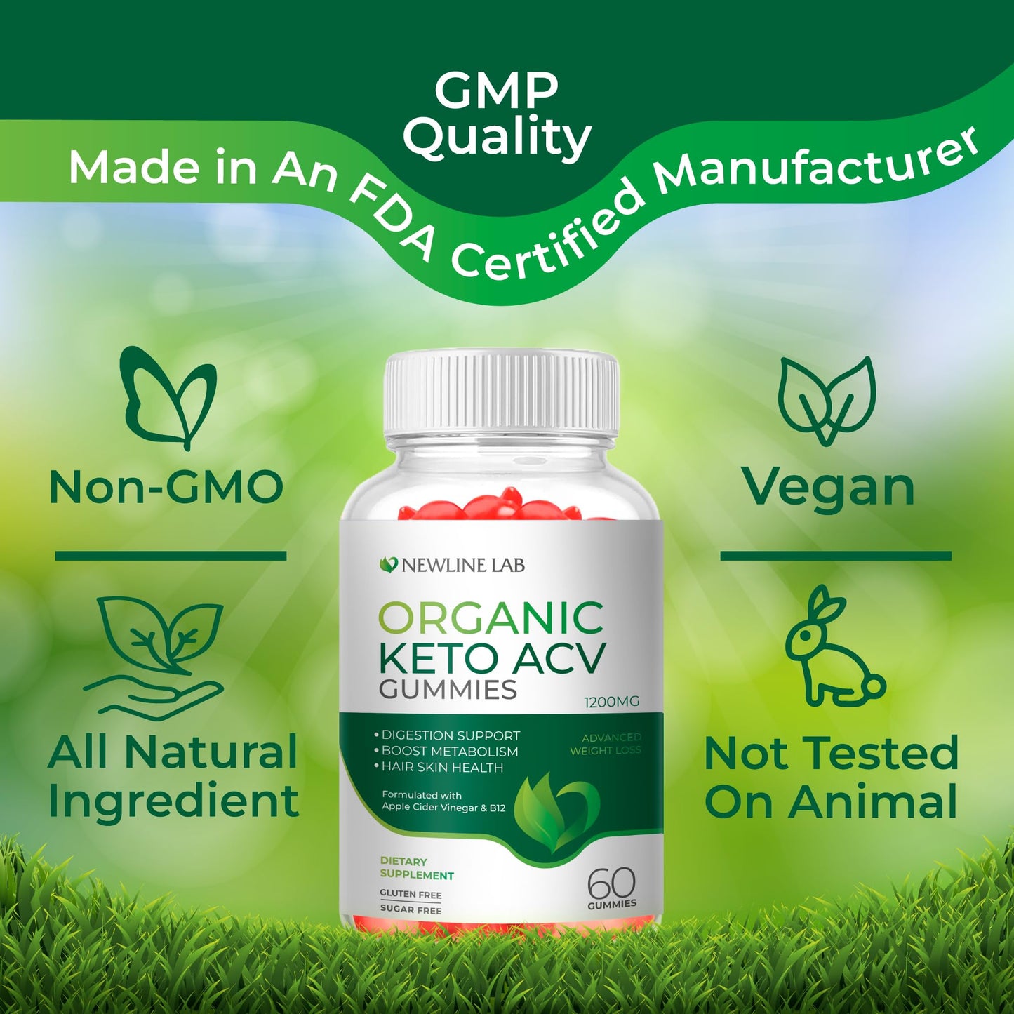 Organic Keto ACV Gummies for Advanced Weight Loss Fat Burn - Sugar Gluten Free Apple Newline LabUS supplements