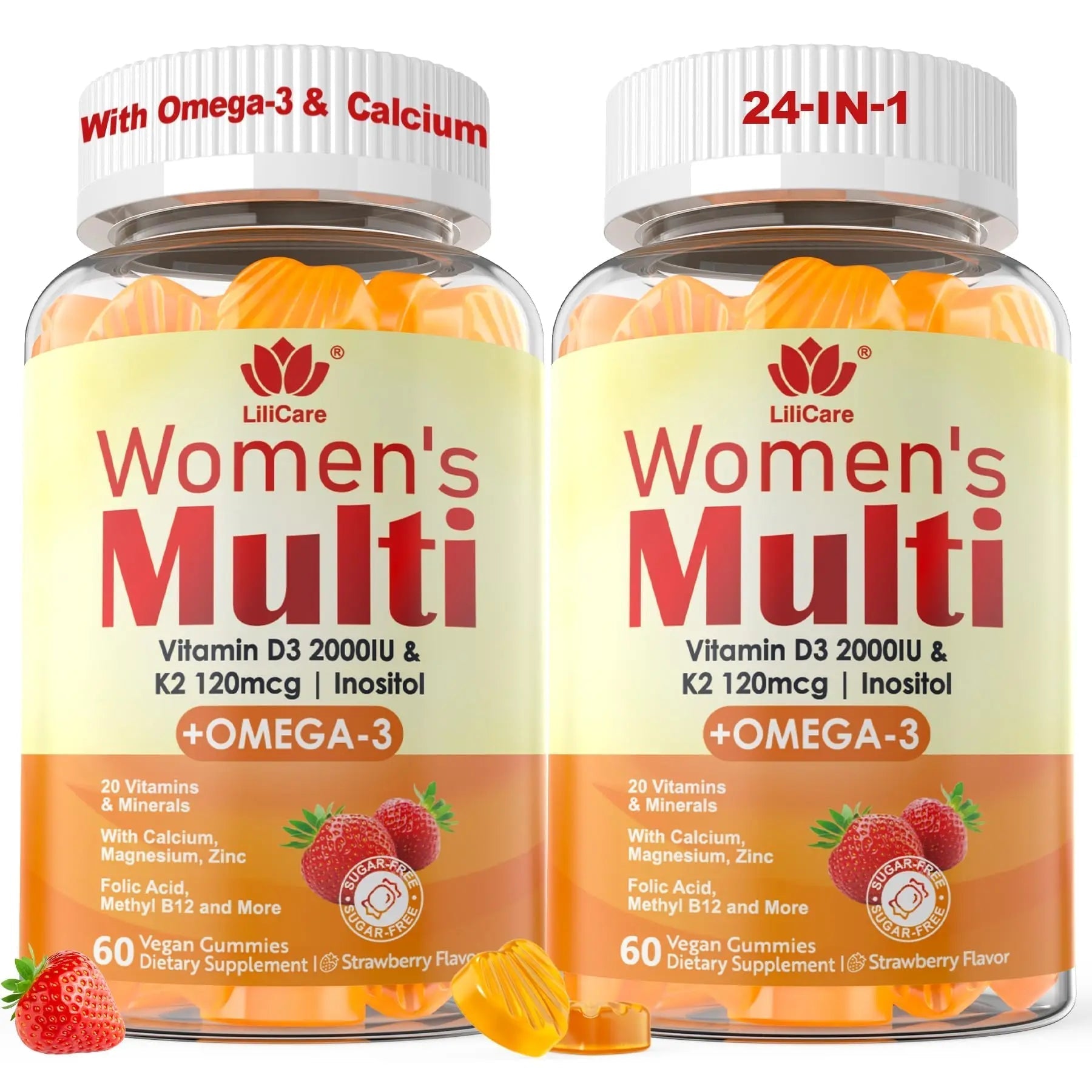 Womens Multivitamin Gummy with Omega 3（DHA/EPA), Vitamin D3 K2, Calcium, Inositol, Daily Womens Vitamin A C E B Complex LILICAREAu supplements