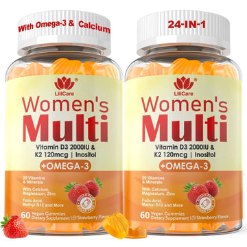 Womens Multivitamin Gummy with Omega 3（DHA/EPA), Vitamin D3 K2, Calcium, Inositol, Daily Womens Vitamin A C E B Complex LILICAREAu supplements