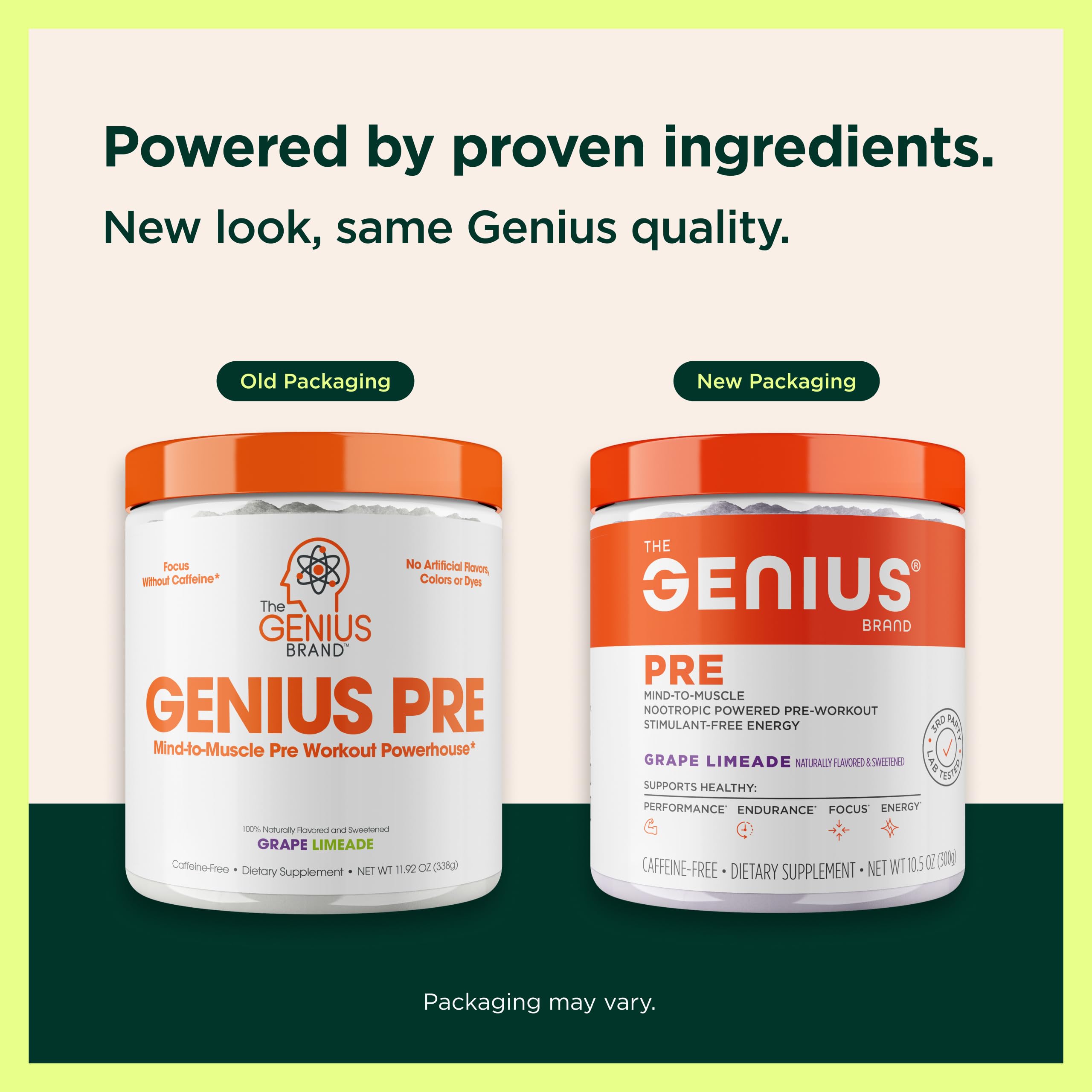 Genius Pre Caffeine-Free Pre Workout Boosted Energy, Focus, Performance Nootropic Formula AlphaSize, Citrulline Malate, CarnoSyn Beta Alanine Endurance, Stamina, Recovery, 20 Servings - Grape Limeade The Genius BrandUS supplements