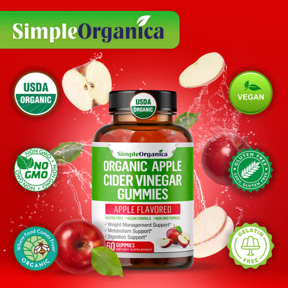 USDA Organic Apple Cider Vinegar Gummies with The Mother. AVC Keto Gummy Vitamins Simple OrganicaUS supplements