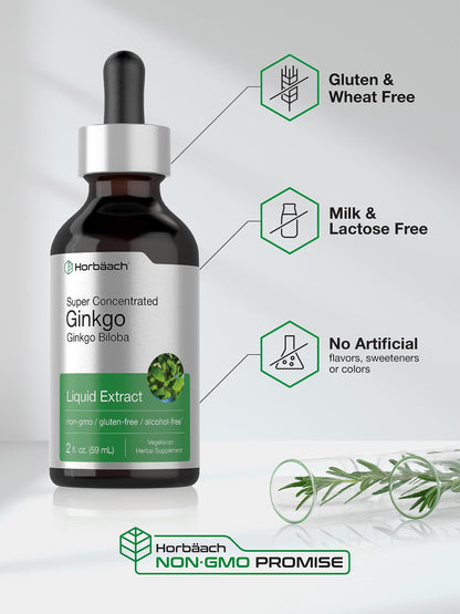 Ginkgo Biloba Extract Liquid 2 fl oz | Alcohol-Free Herb Supplement | Vegetarian HorbäachUS supplements