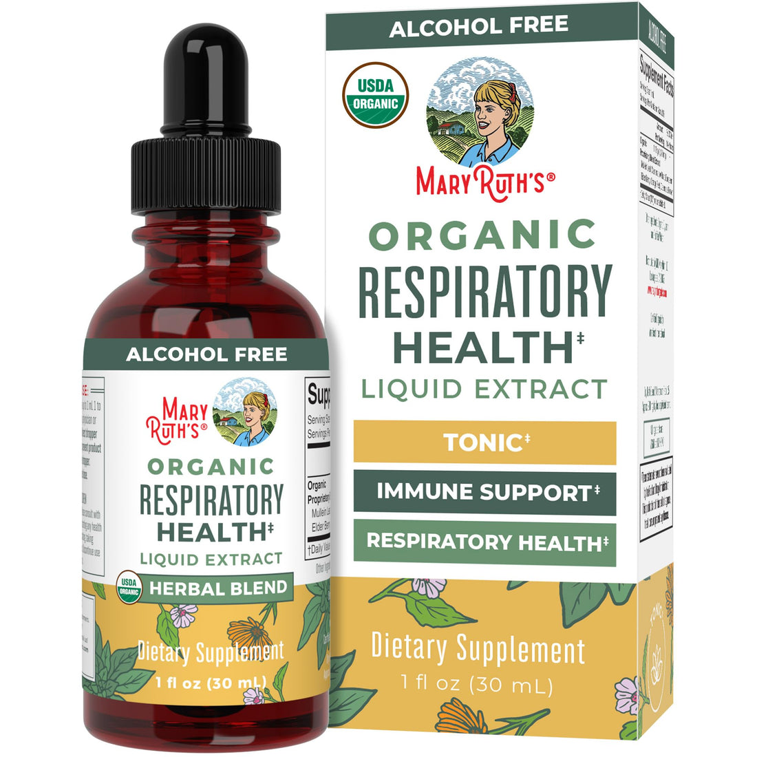 MaryRuth Organics USDA Organic Respiratory Health Liquid Drops with Mullein Leaf | Marshmallow Root & Elderberry | Mullein Drops for Lungs Herbal Blend | Immune Support Supplement | Vegan | 1 Fl Oz MARYRUTH'SUS supplements