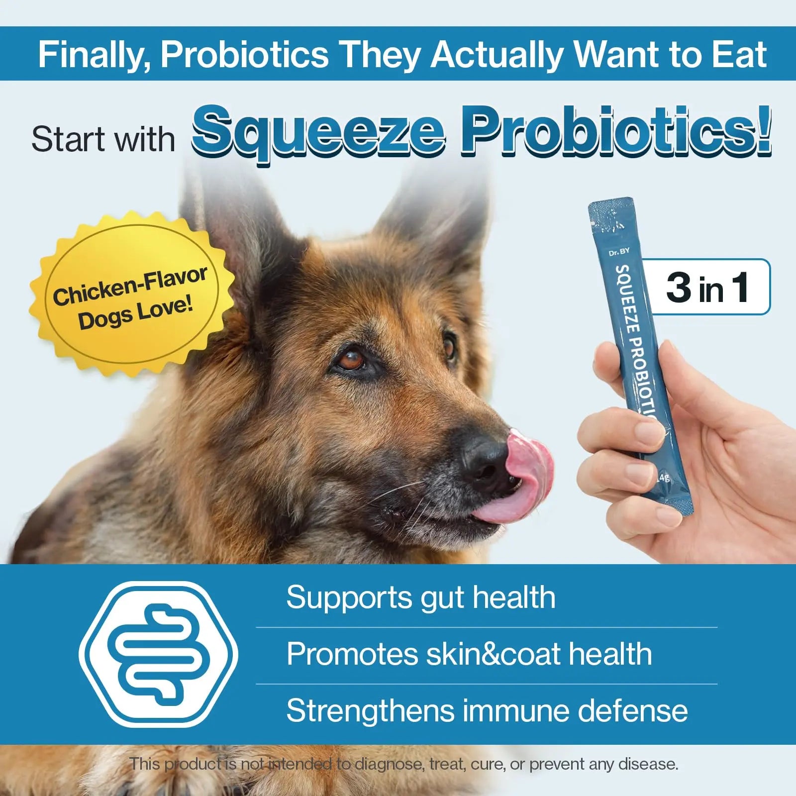 Doctor By Squeeze Probiotics for Dogs Gut Health Immunity Skin&Allergy Care Diarrhea Relief Digestive Stomach Support with L. crispatus KT-11 Lickable Paste Formula Individually Packaged, Chicken Doctor Bynz supplements