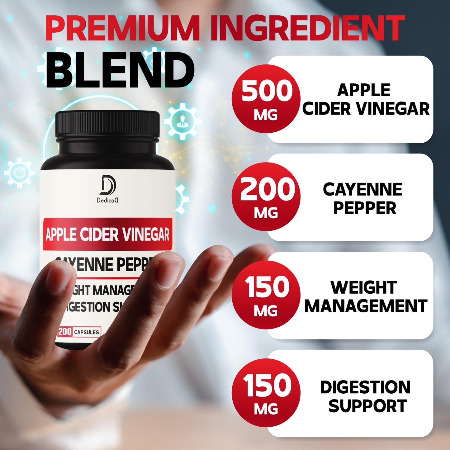 12in1 Apple Cider Vinegar Supplements - 200 Capsules with Cayenne Pepper, Grape Seed DEDICADUS supplements