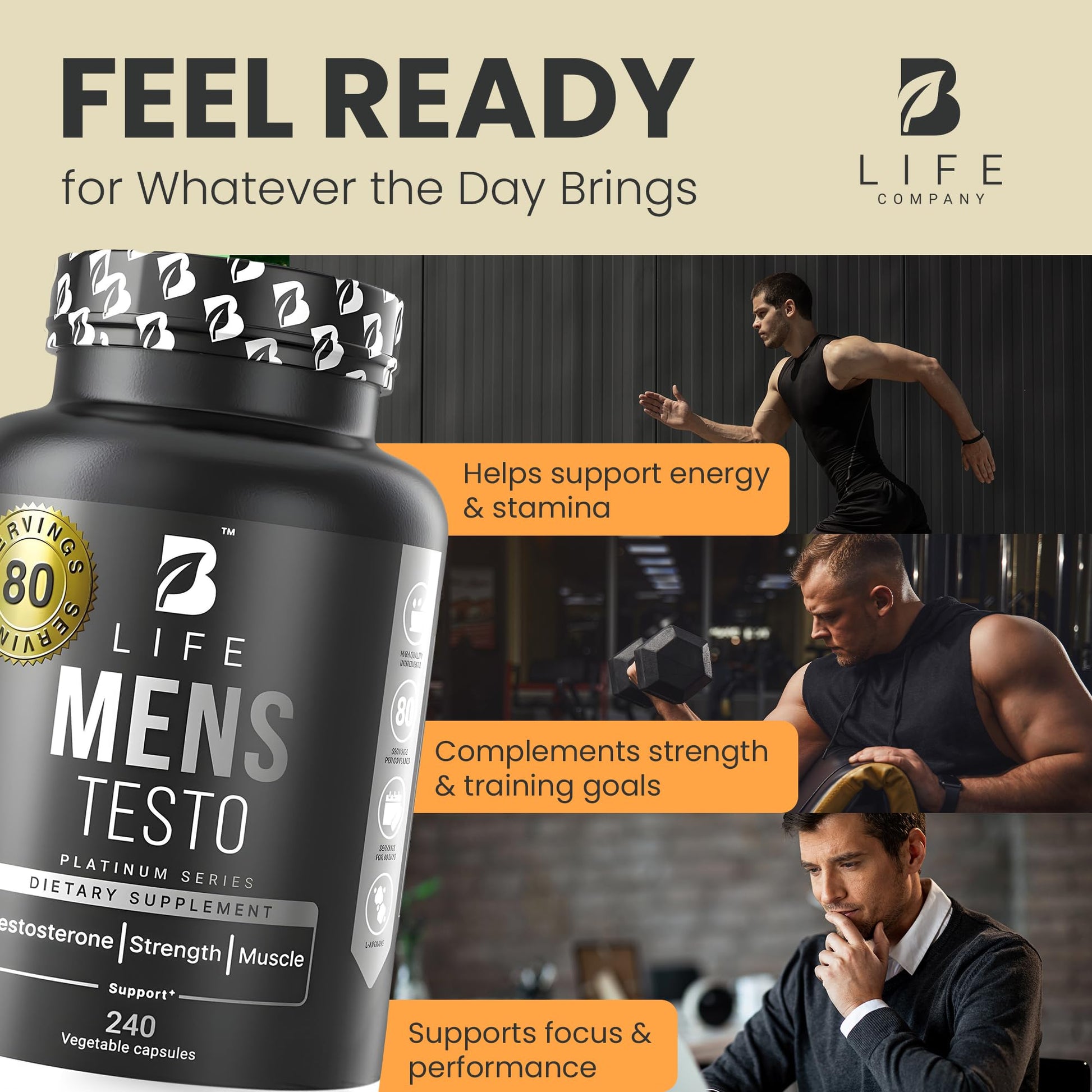 Testosterone Booster Supplement for Men | Boron supplement for men with Tribulus Terrestris, Black Maca, Horny Goat Weed, L-Arginine | Stamina, Endurance, Muscle growth & strength | 80 Servings B Life CompanyAu supplements