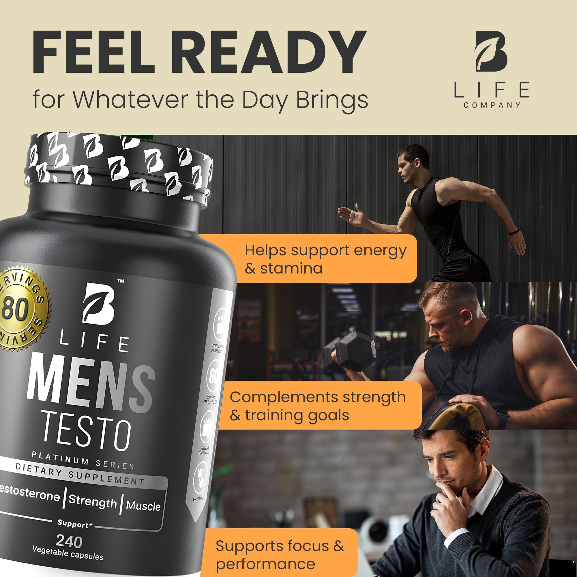 Testosterone Booster Supplement for Men | Boron supplement for men with Tribulus Terrestris, Black Maca, Horny Goat Weed, L-Arginine | Stamina, Endurance, Muscle growth & strength | 80 Servings B Life CompanyAu supplements