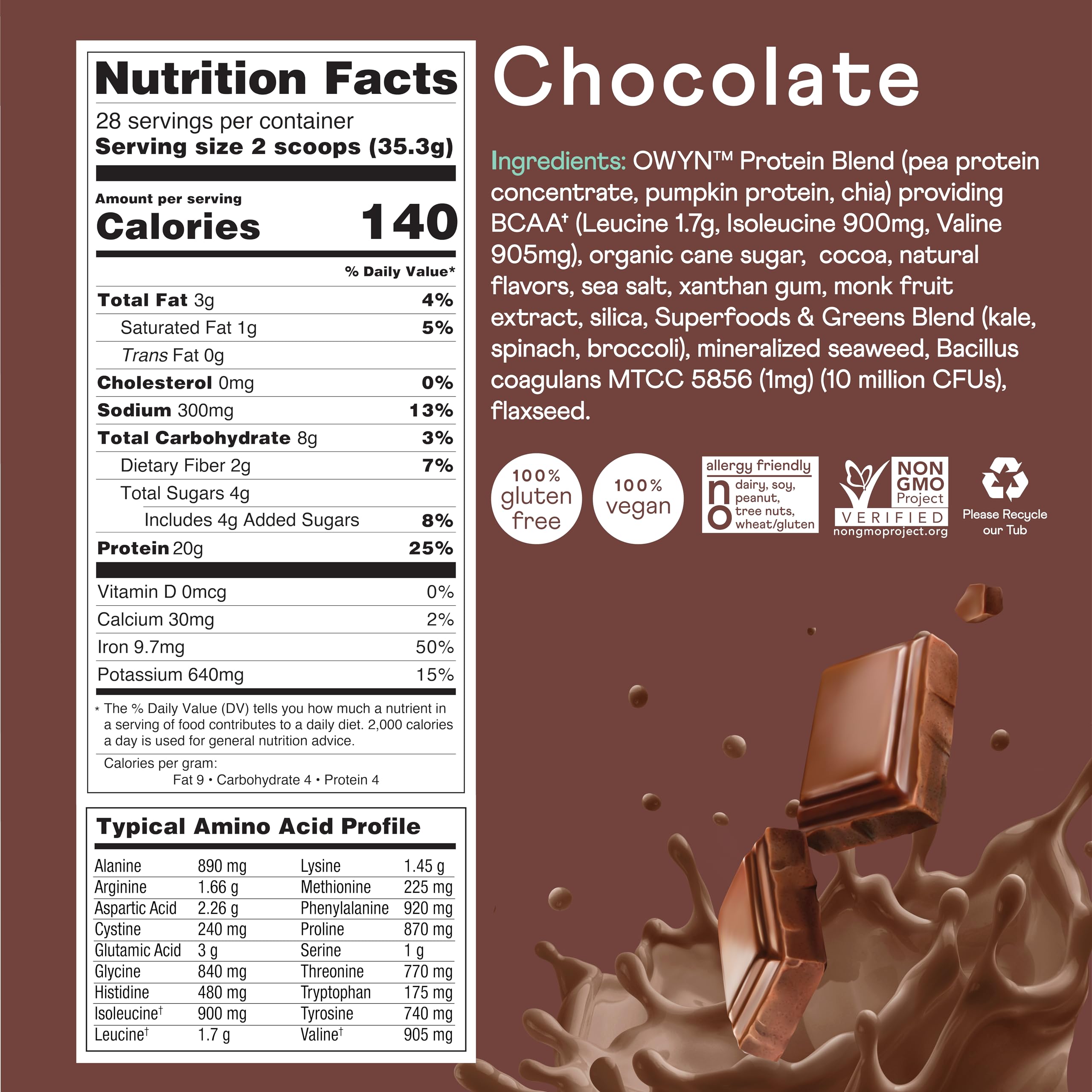 OWYN Only What You Need Vegan Protein Powder, 20g Plant Based Protein, Probiotics OWYN Only What You NeedUS supplements