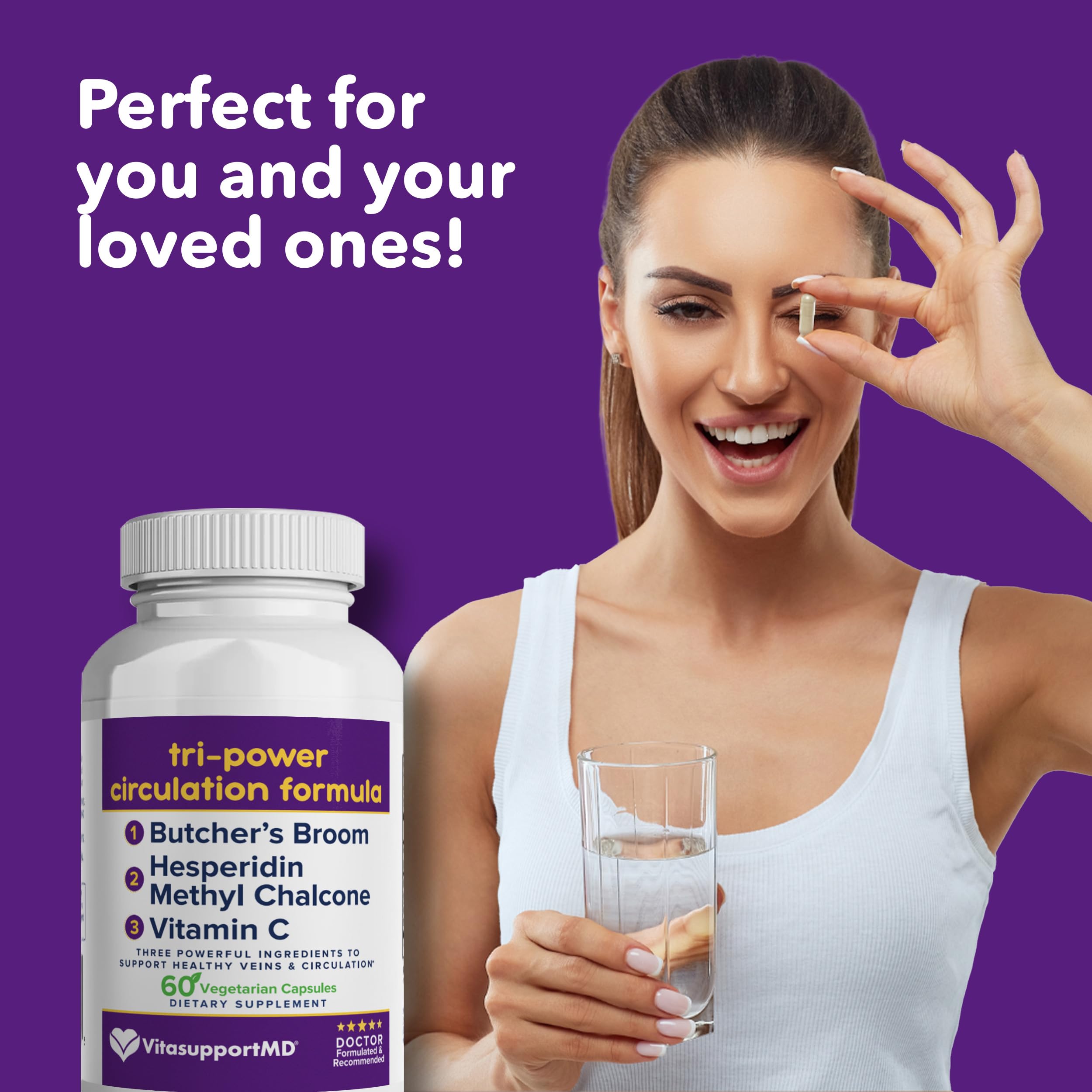 VITASUPPORTMD Tri-Power Circulation Formula - Circulation Supplement with Butcher's Broom, Hesperidin Methyl Chalcone, and Vitamin C, 60 Capsules, for Blood and Leg Circulation, Vein Health Support VITASUPPORTMDAu supplements
