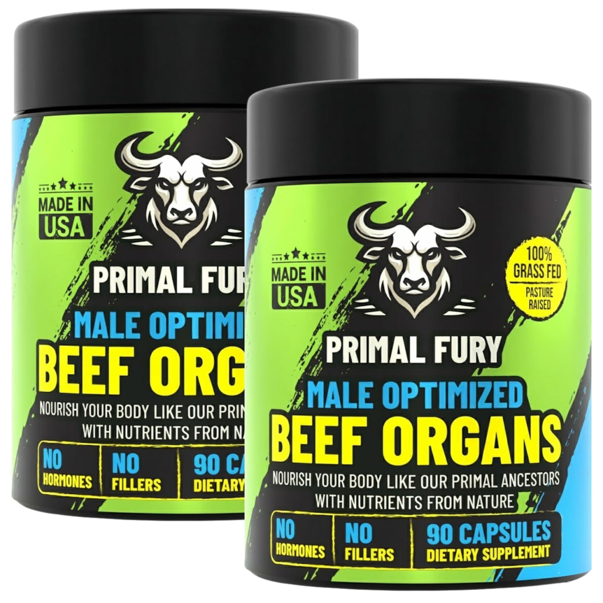 Grass Fed Beef Organ Supplement for Men - Male Optimization Pills - 6 Vital Beef Organs to Drive Prostate Health & Peak Performance, Made in USA, 90 Capsules (2 Pack) PRIMAL FURYAu supplements