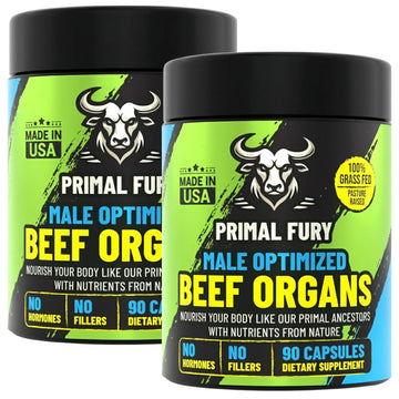 Grass Fed Beef Organ Supplement for Men - Male Optimization Pills - 6 Vital Beef Organs to Drive Prostate Health & Peak Performance, Made in USA, 90 Capsules (2 Pack) PRIMAL FURYAu supplements