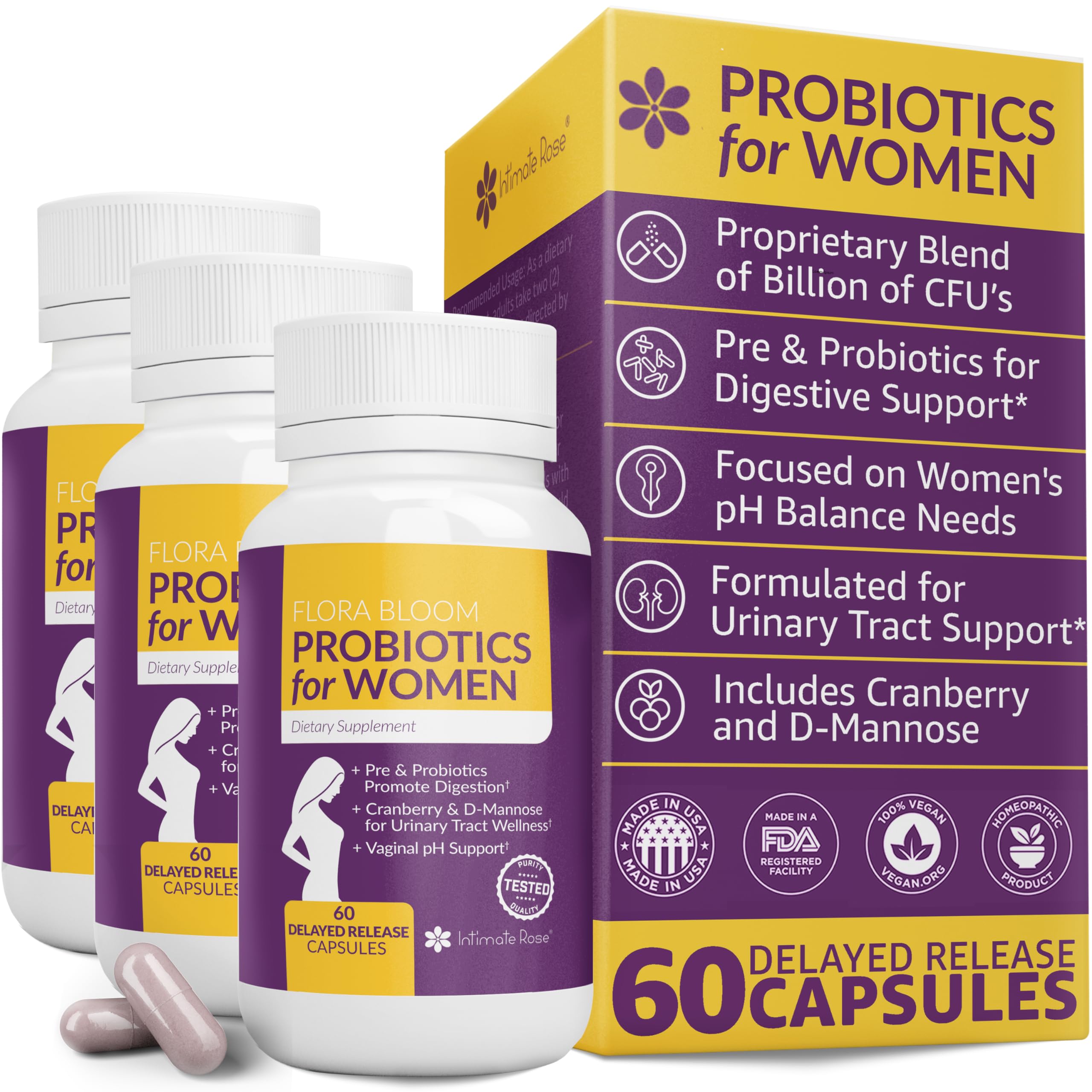 Probiotics for Women- 3 Pack(180 Capsules) - Ultimate Flora Bloom Probiotic Supplement for Women Intimate RoseAu supplements
