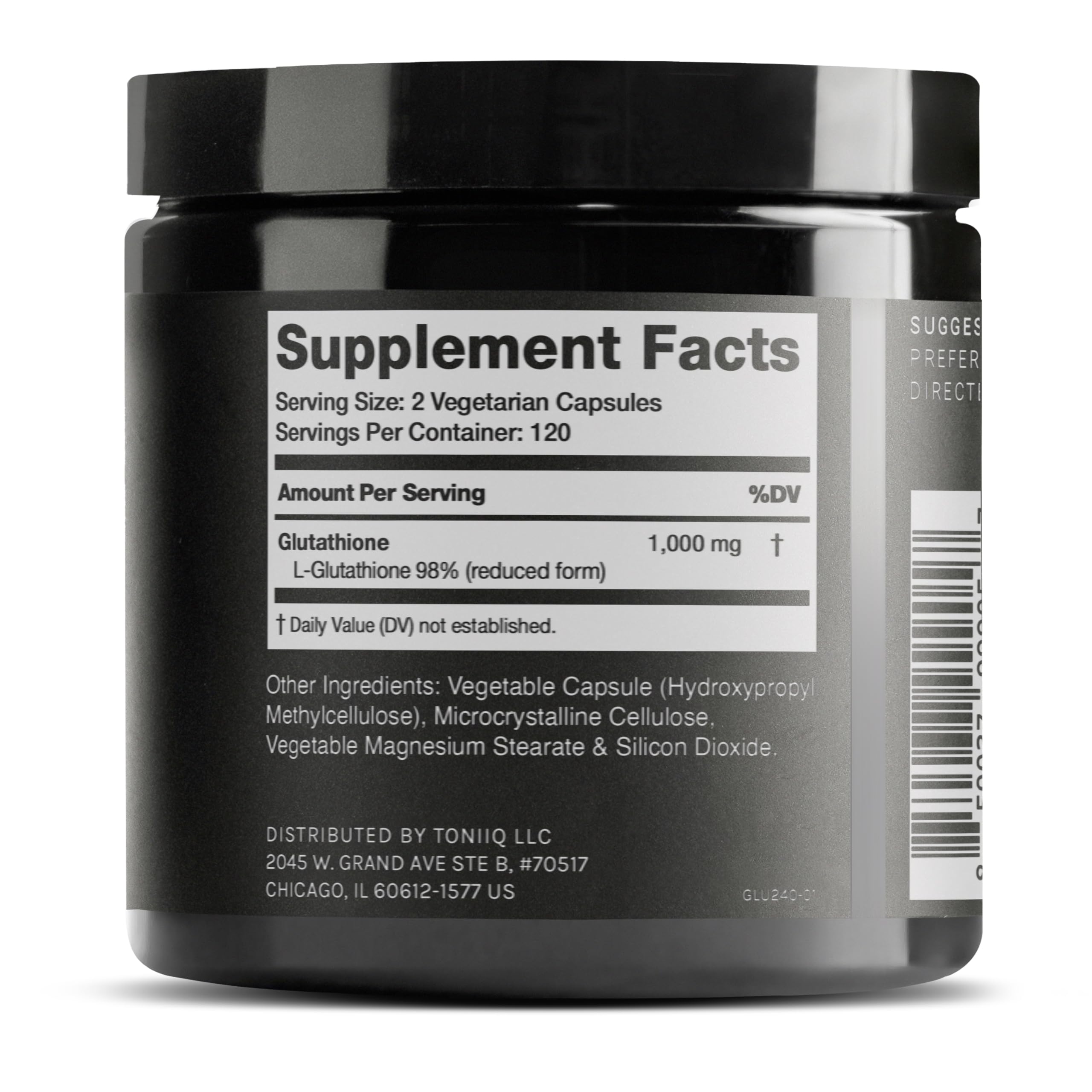 Toniiq Ultra High Strength Glutathione Capsules - 1000mg Concentrated Formula - 98%+ Highly Purified and Bioavailable - Non-GMO Fermentation - 240 Capsules Reduced Glutathione Supplement ToniiqAu supplements