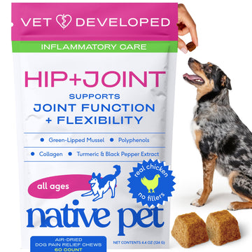 Native Pet Inflammatory Care - Pain Relief for Dogs - Green-Lipped Mussel, Turmeric & Collagen for Dogs - Hip and Joint Supplement Supports Healthy Inflammatory Response & Joint Comfort - 60 Chews Native PetAu supplements