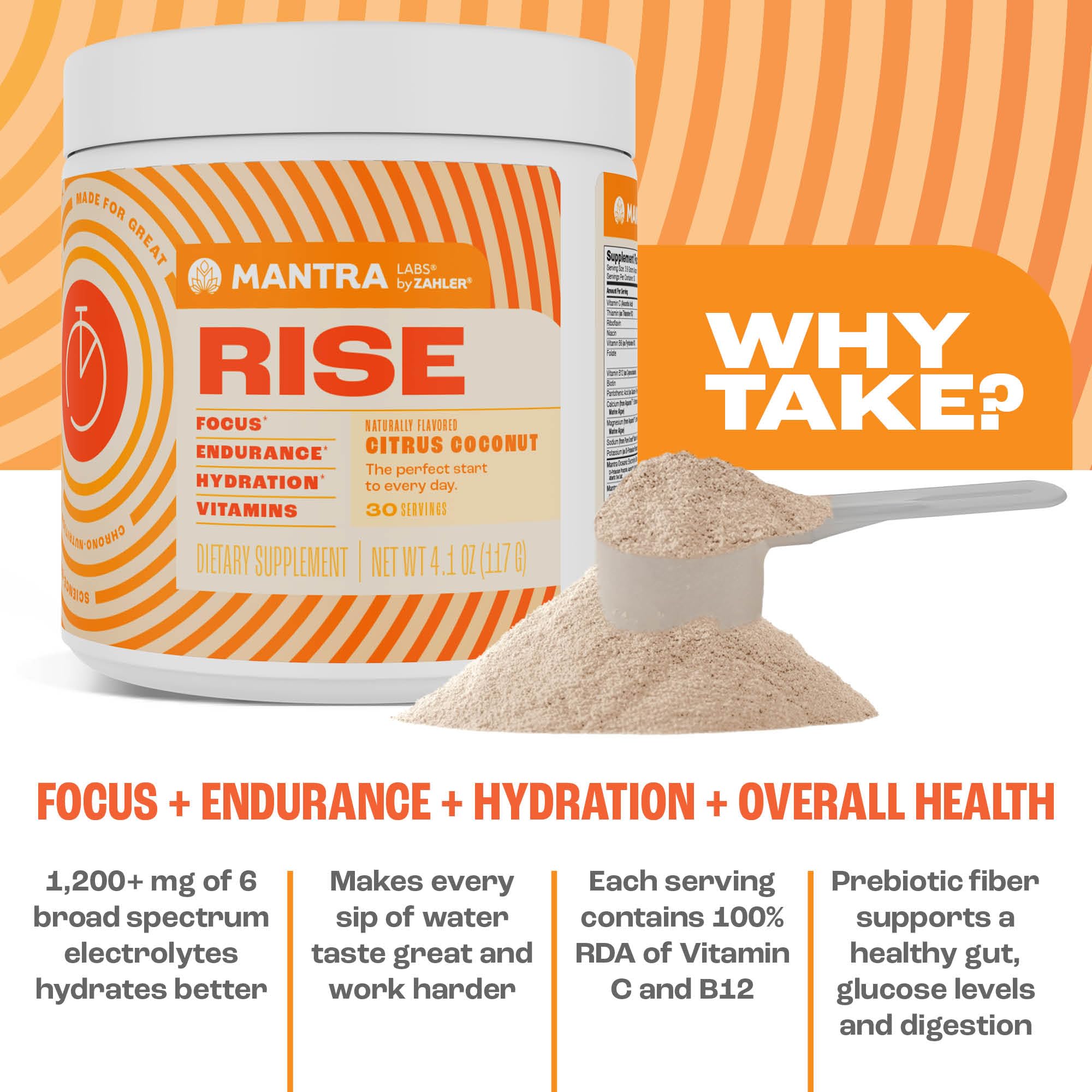 Zahler Mantra Rise, The Energy and Focus Supplement, Citrus Coconut Flavored, 30 Servings. ZahlerAu supplements