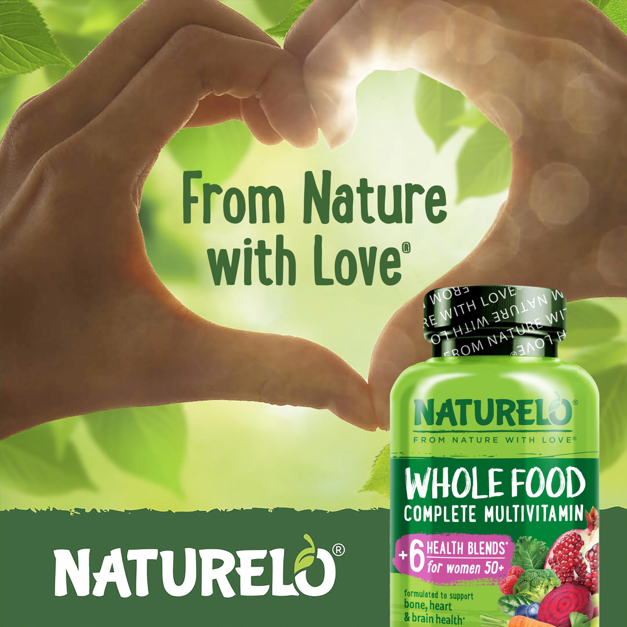 NATURELO Whole Food Multivitamin for Women 50+ (Iron Free) with Vitamins, Minerals, & Organic Extracts - Supplement for Post Menopausal Women Over 50