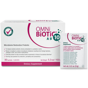 OMNi BiOTiC AB 10 - Clinically Tested Restorative Probiotic - Supports & Restores Gut Flora & Digestion - Digestive Probiotic for Diarrhea - Vegan, Hypoallergenic, Non-GMO (30 Daily Packets) OMNi BiOTiCUS supplements