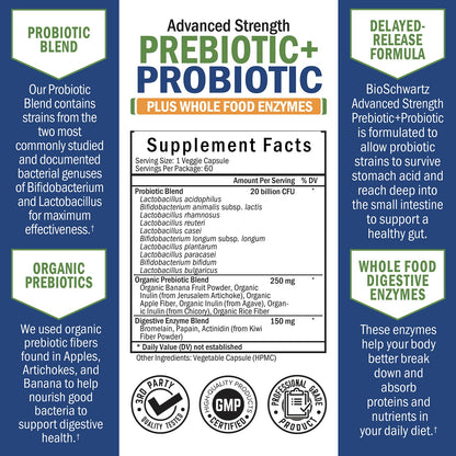 Prebiotics and Probiotic with Whole Food Enzymes for Adults Women & Men BioSchwartzUS supplements