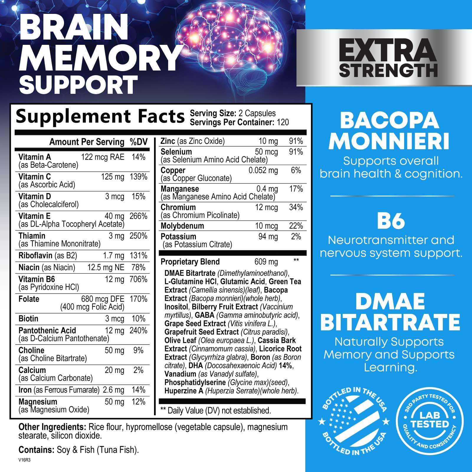Brain Memory Supplement Pills - 3X Strength Nootropics for Concentration, Clarity & Focus Support - Brain Health Cognitive Vitamins with Bacopa, Phosphatidylserine & DMAE, Brain Booster - 240 Capsules Nature's NutritionAu supplements