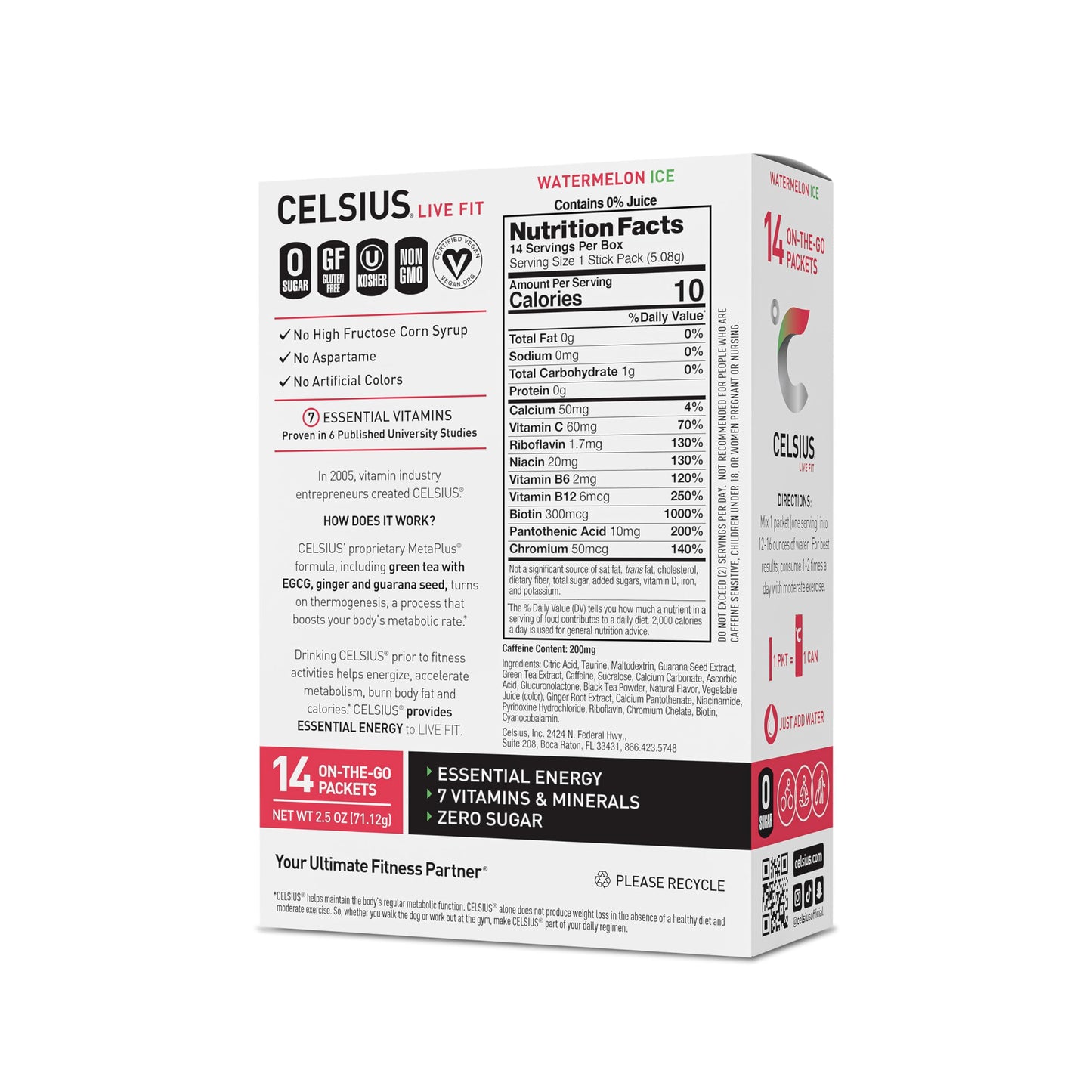 CELSIUS On-the-Go Powder Sticks Watermelon Ice, Essential Energy (14 Sticks per Pack) CELSIUSUS supplements