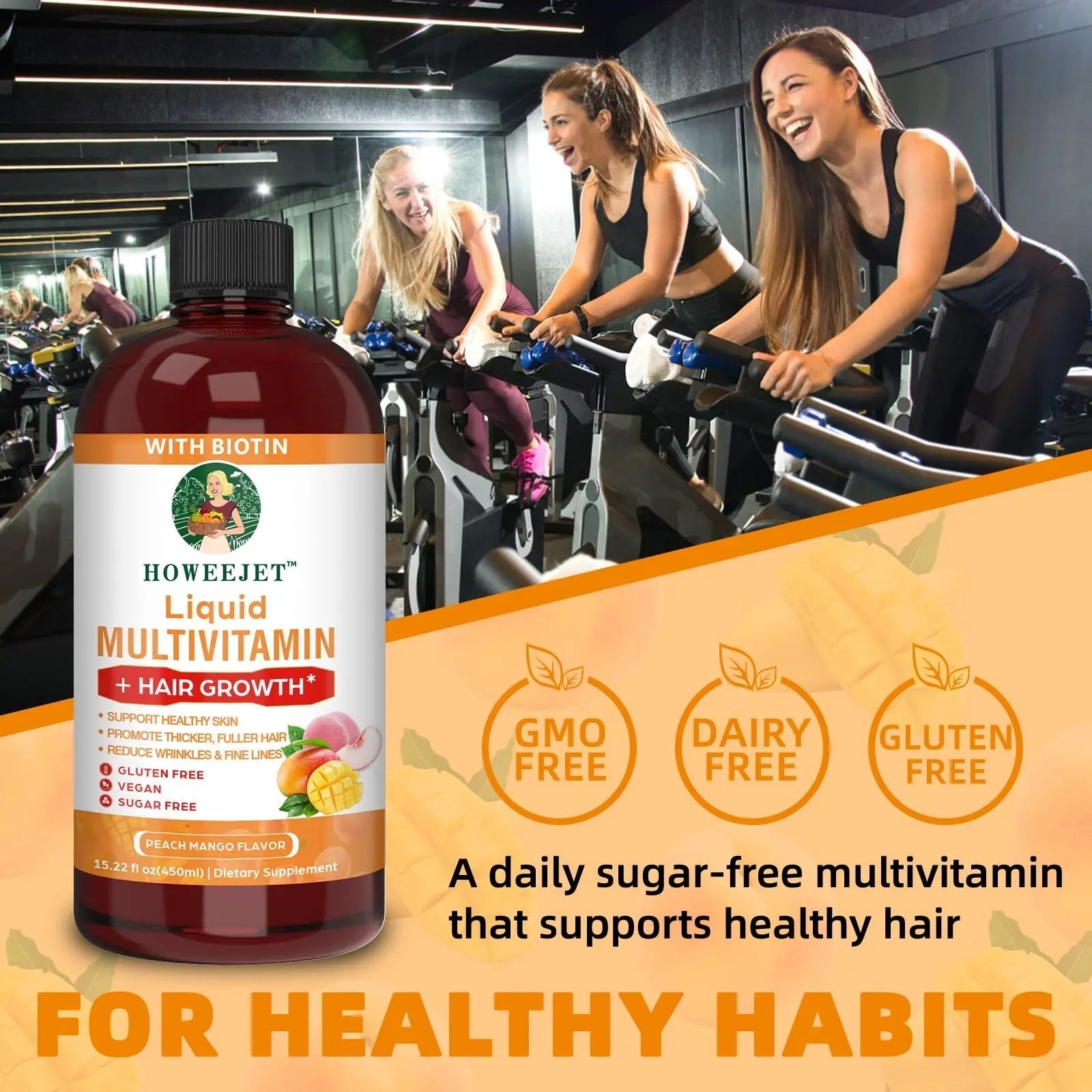 Liquid Multivitamin for Hair Growth | Biotin 10000mcg | Hair & Skin Support Supplement | Clinically Tested for Thicker Hair & Skin Elasticity HOWEEJETAu supplements