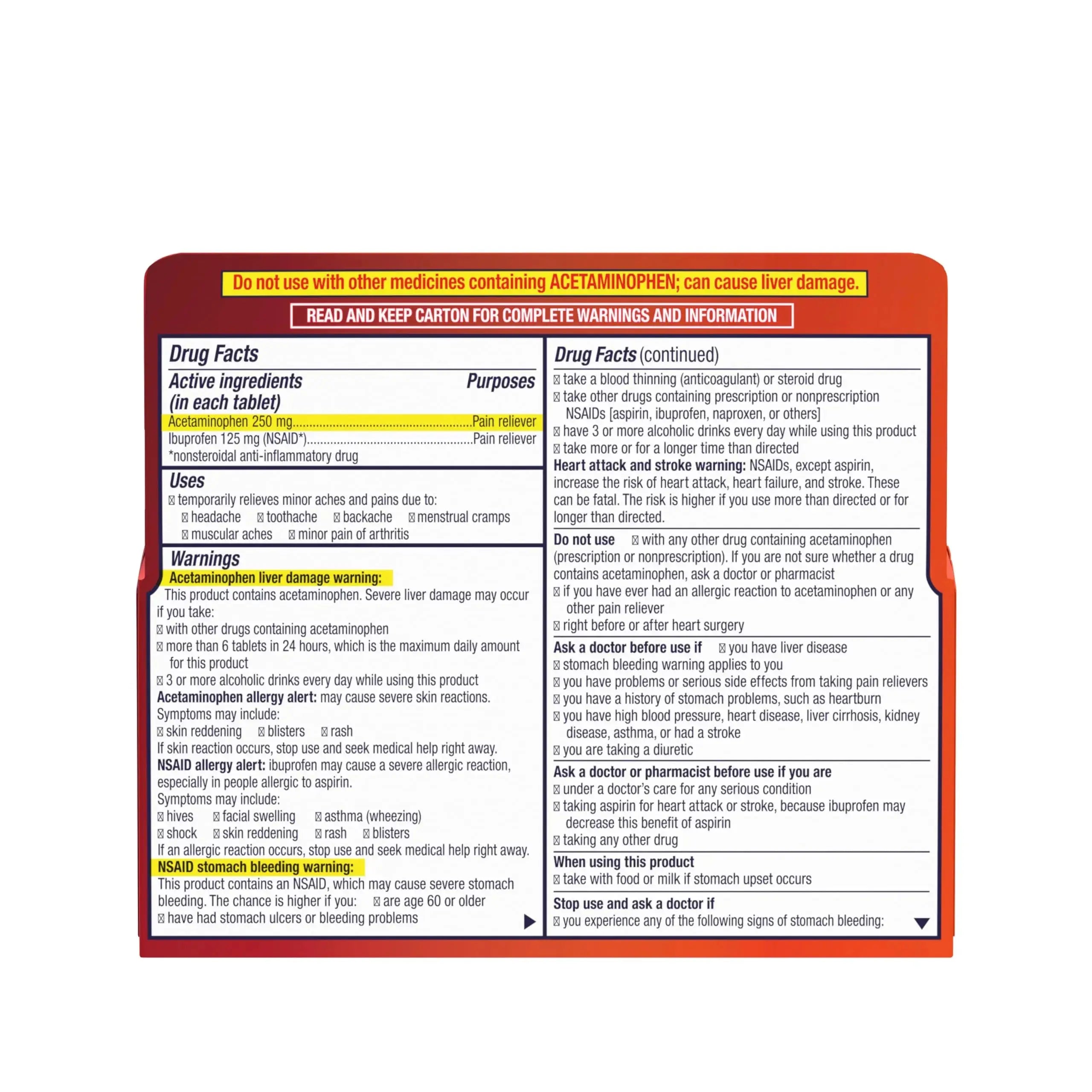 Motrin Dual Action with Tylenol, Ibuprofen & Acetaminophen Fast-Acting Dual Action Pain Reliever for Minor Aches & Pains, Ibuprofen (NSAID) 125 mg & Acetaminophen 250 mg, 120 ct MotrinAu supplements