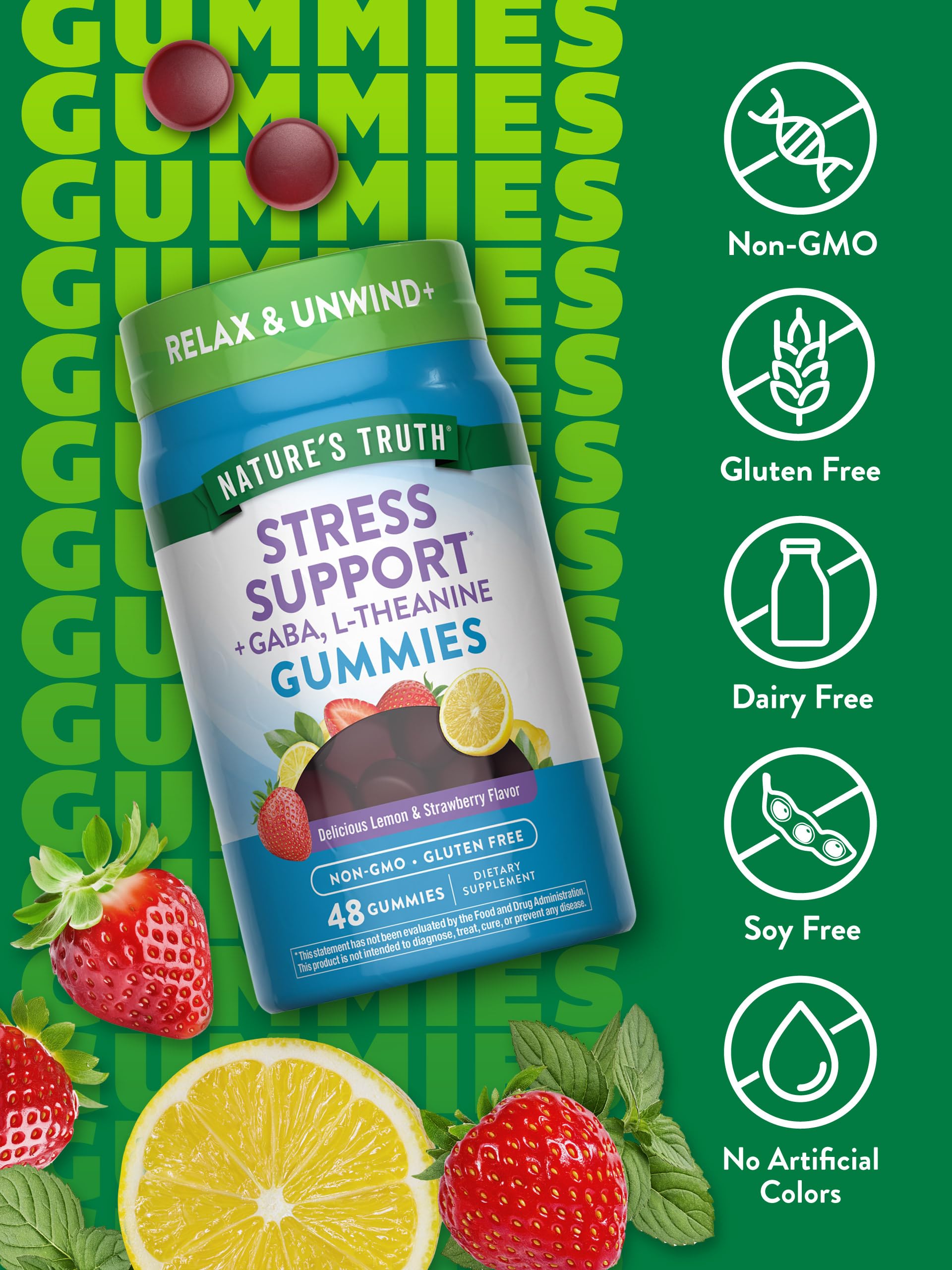 Nature's Truth Stress Relief Gummies for Adults | with Gaba, L Theanine, and Lemon Balm | Lemon Strawberry Flavor | Non-GMO & Gluten Free Supplement Nature's TruthAu supplements