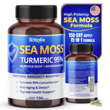 Sotalix Sea Moss Capsule with Ashwagandha, Burdock Root, Bladderwrack, Turmeric - Powerful Natural Immunity Booster (150 Count (Pack of 1)) SOTALIX SUPPLEMENTAu supplements