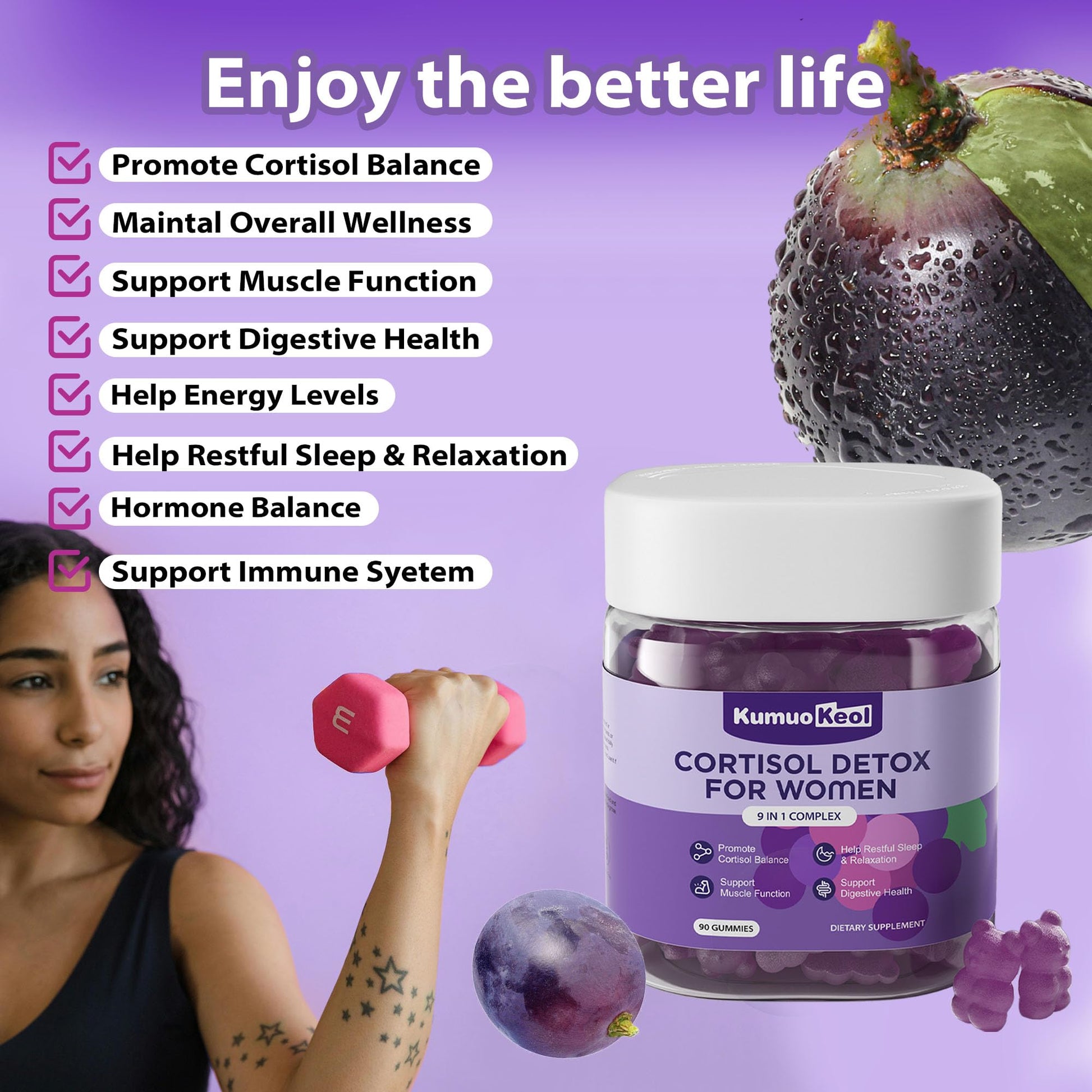 Cortisol Supplements for Women, Lower Cortisol for Women, Cortisol Gummies with Ashwagandha, Magnesium, L-Theanine, Phosphatidylserine, Vitamin, Relaxation, Focus, Sugar-Free, Vegan, 90 Count KumuoKeolAu supplements