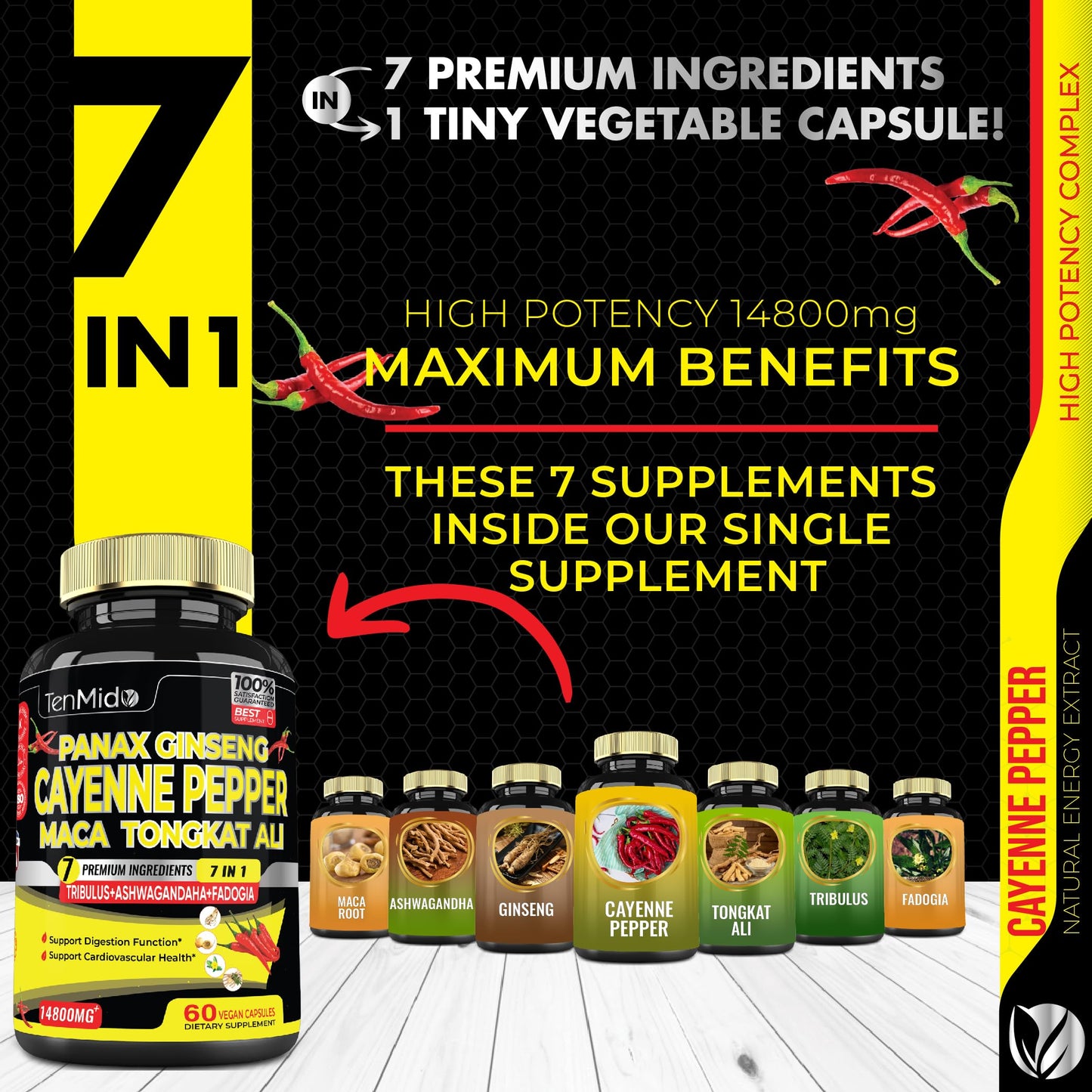 2 Packs 60 Caps 14800mg - Cayenne Pepper Supplements Extract Capsules - Tongkat Ali TenmidoUS supplements