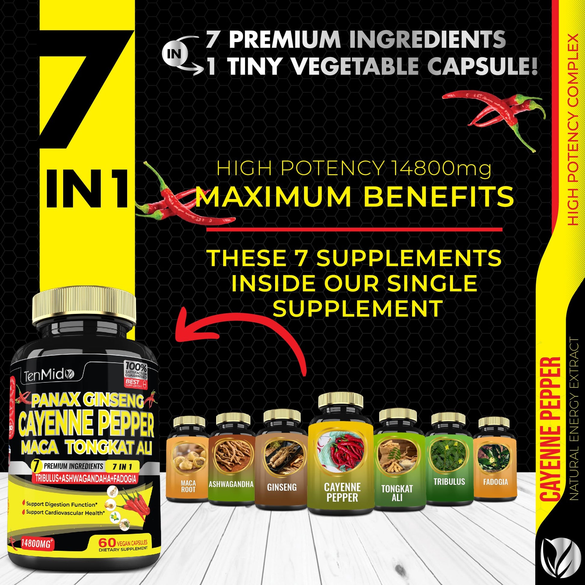 2 Packs 60 Caps 14800mg - Cayenne Pepper Supplements Extract Capsules - Tongkat Ali TenmidoAu supplements