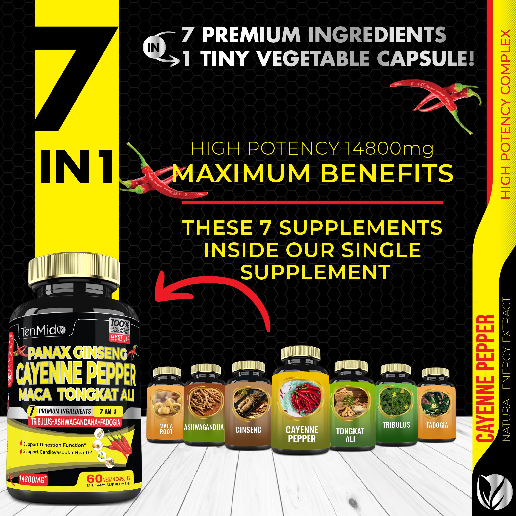 2 Packs 60 Caps 14800mg - Cayenne Pepper Supplements Extract Capsules - Tongkat Ali TenmidoAu supplements