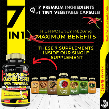 2 Packs 60 Caps 14800mg - Cayenne Pepper Supplements Extract Capsules - Tongkat Ali TenmidoUS supplements