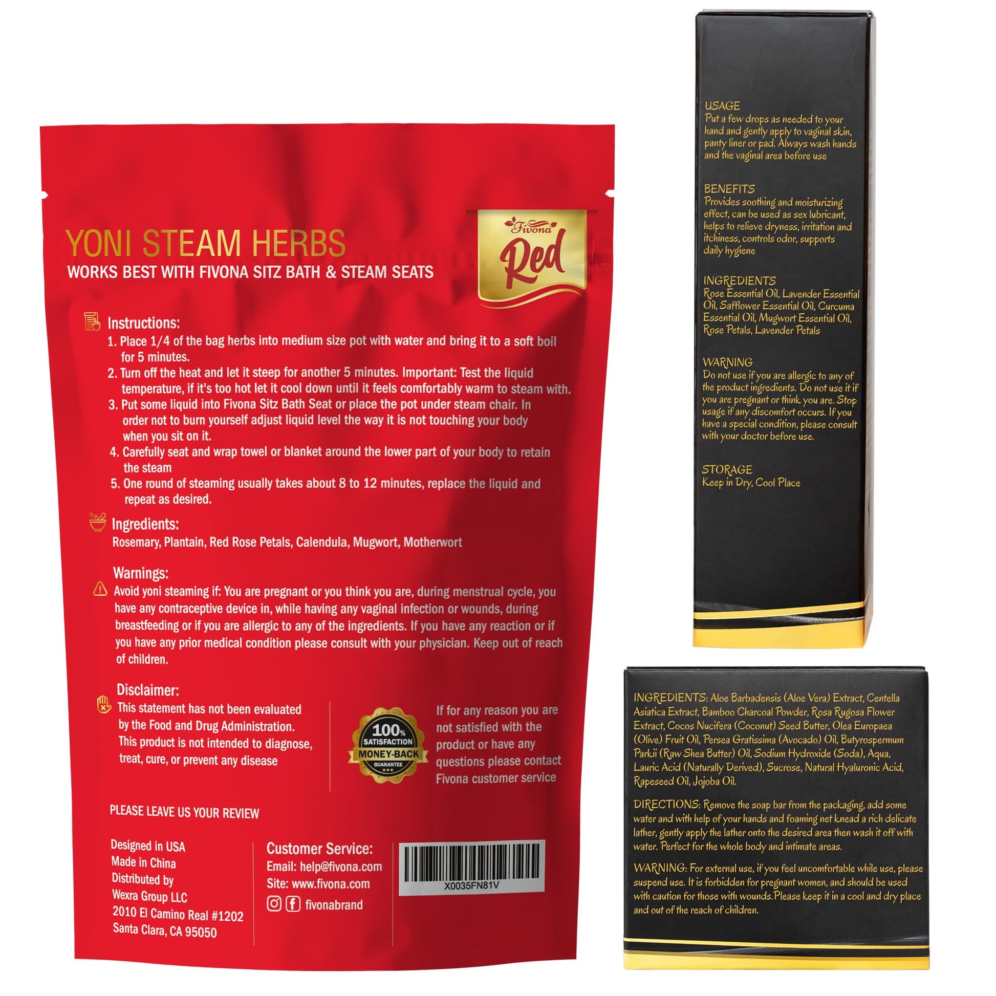 Fivona 4-in-1 Feminine Care Kit, Yoni Oil, Yoni Soap, Yoni Steaming Pot and Red Premium V Steam Herbs FIVONAAu supplements