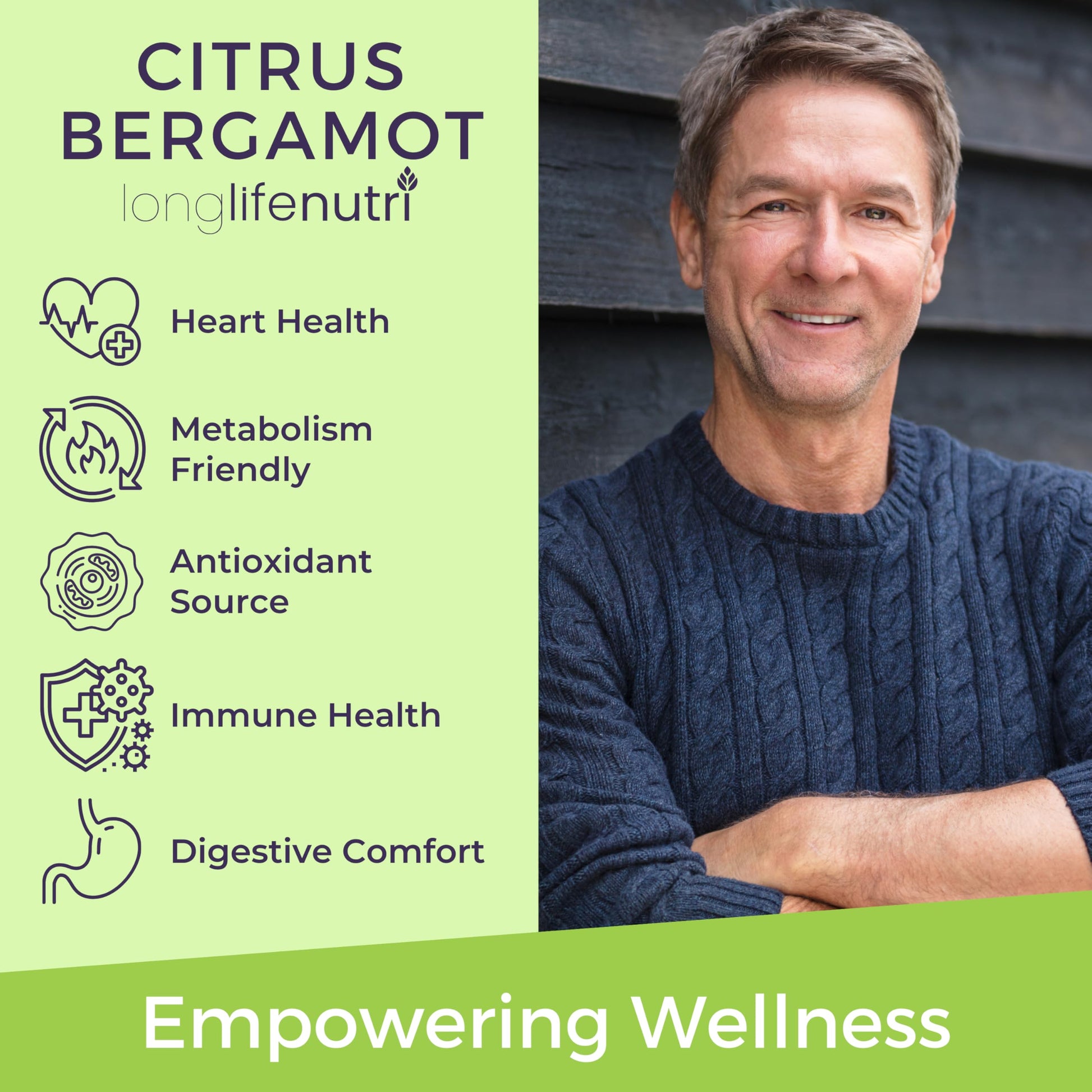 LongLifeNutri Citrus Bergamot Extract 500mg - 120 Vegetarian Capsules, 40% Polyphenolic Flavanones, 4-Month Supply, Plant-Based Anti-Oxidant, Tested, Made in USA LongLifeNutriAu supplements