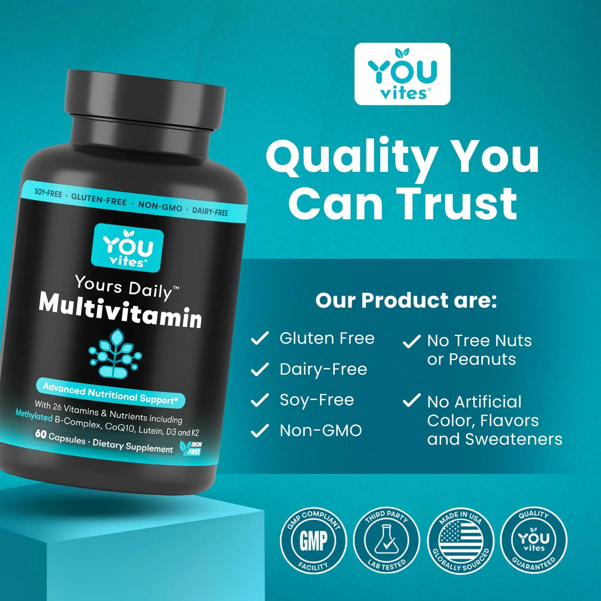 You Vites - Methylated Multivitamin for Men and Women, Methyl Multi Without Iron - 60 Capsules, MTHFR Supplement with Methyl B12, Methylfolate (5-MTHF), CoQ10 for Energy, Heart and Mood Support You Vitesnz supplements