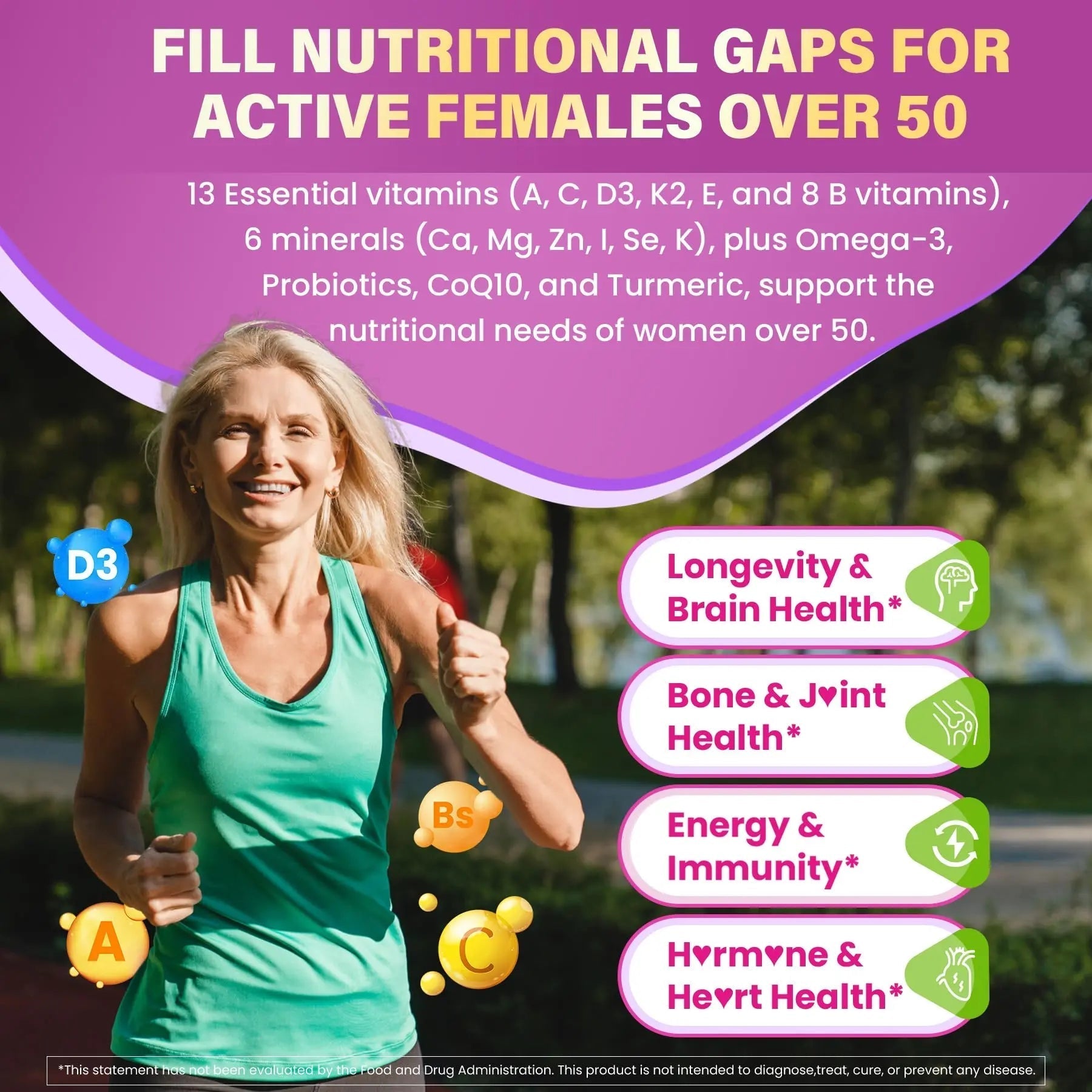 Multivitamin for Women 50 Plus Gummies, Vegan Omega 3, Methylfolate, Calcium, D3 K2, CoQ10, Daily Vitamin A C E, Methylated B12, Biotin, B Complex NextdiaAu supplements