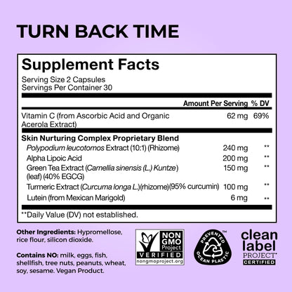 HUM Turn Back Time Turmeric Supplement for Youthful Looking Skin Support with Green Tea Extract, Lutein & Polyphenols, Skin Care Aging & Collagen Support Capsules for Even Tone, 60 Vegan Capsules HUMUS supplements
