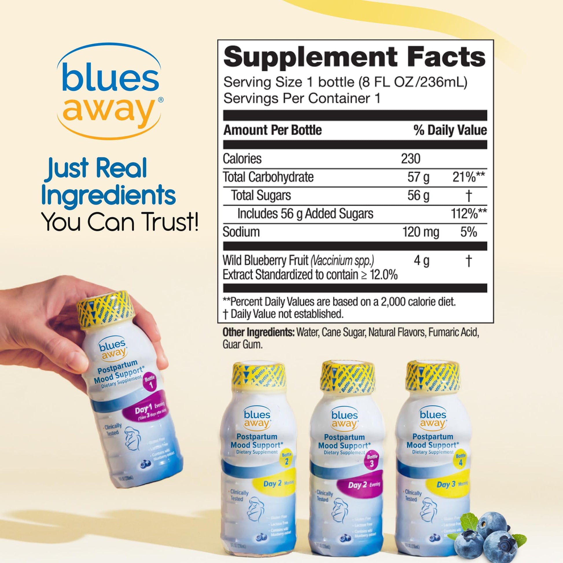 Blues Away Postpartum Mood Support Drink - Breastfeeding Friendly Postnatal Hormone Balance for Women - 3-Day Liquid Dietary Stress Support Shake [4 Bottles] Blues AwayAu supplements