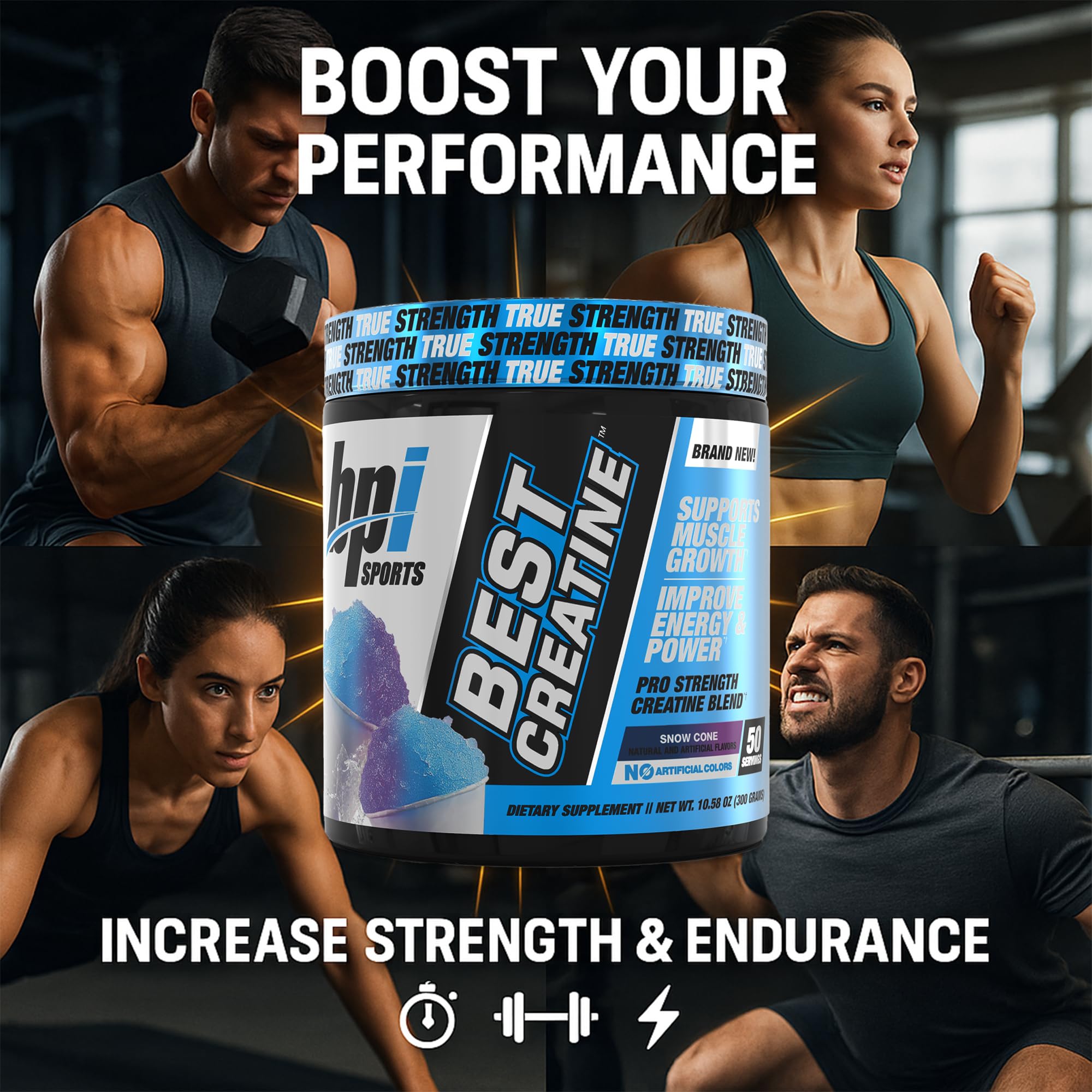 BPI Sports Best Creatine - Creatine Monohydrate Powder for Men & Women, Himalayan Salt - Strength, Pump, Endurance, Muscle Growth, Muscle Definition - No Bloat - Snow Cone - 50 servings - 10.58 Oz BPI SportsAu supplements