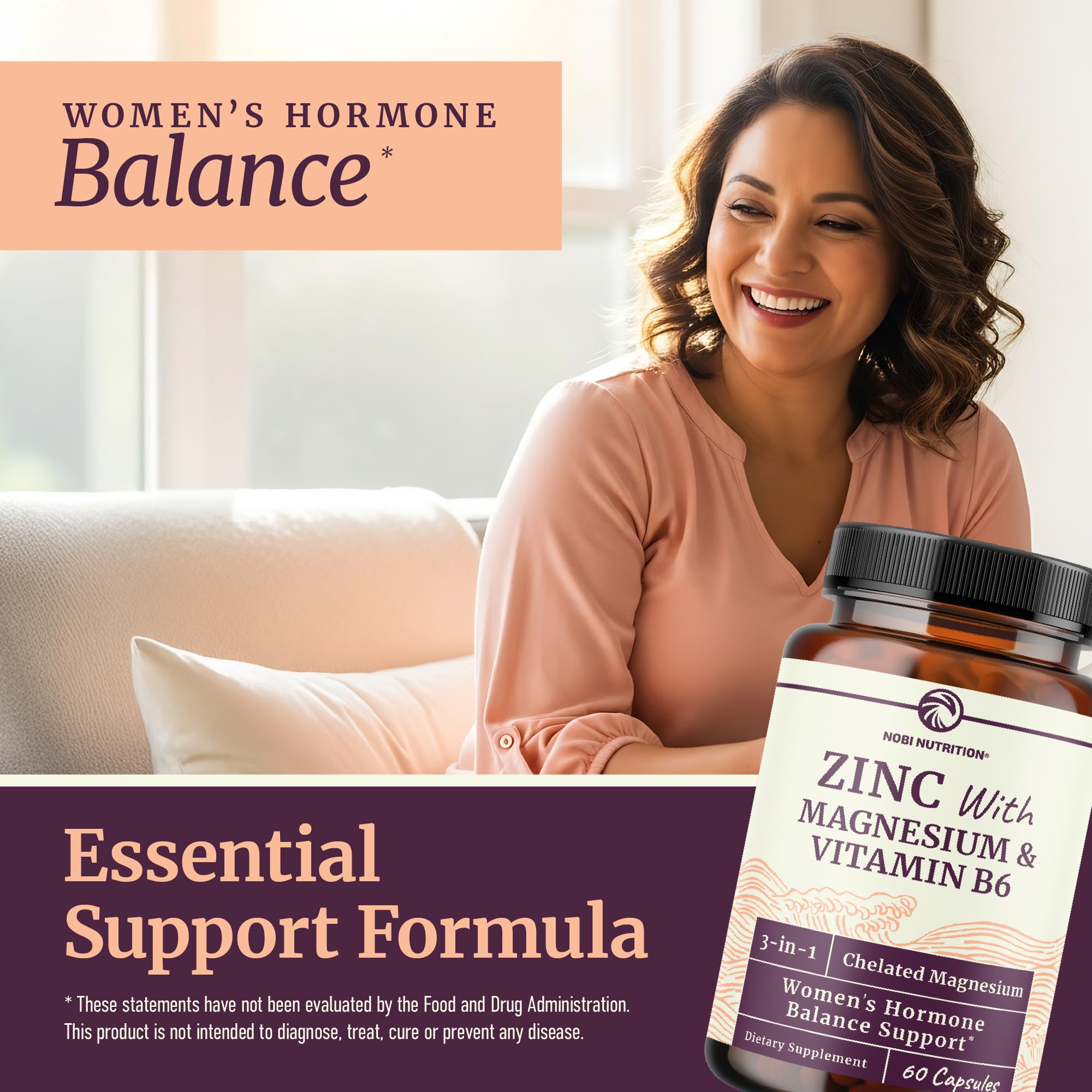 Zinc and Magnesium Supplement with Vitamin B6 | Women’s Hormone Balance, Menstrual Cycle & Immune Support | High Absorption Chelated Magnesium Glycinate with Zinc Picolinate and VIT B6 | 60 Ct Nobi NutritionAu supplements