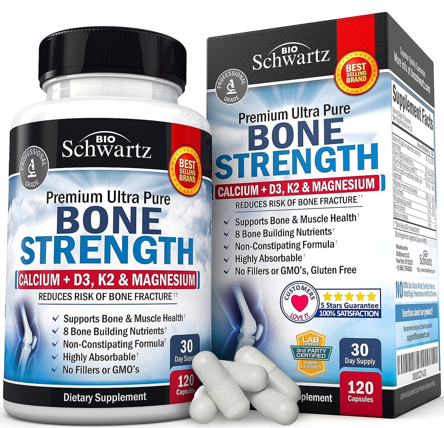 Bone Strength Supplement with Calcium + D3, K2 & Magnesium - Highly Absorbable BioSchwartzAu supplements