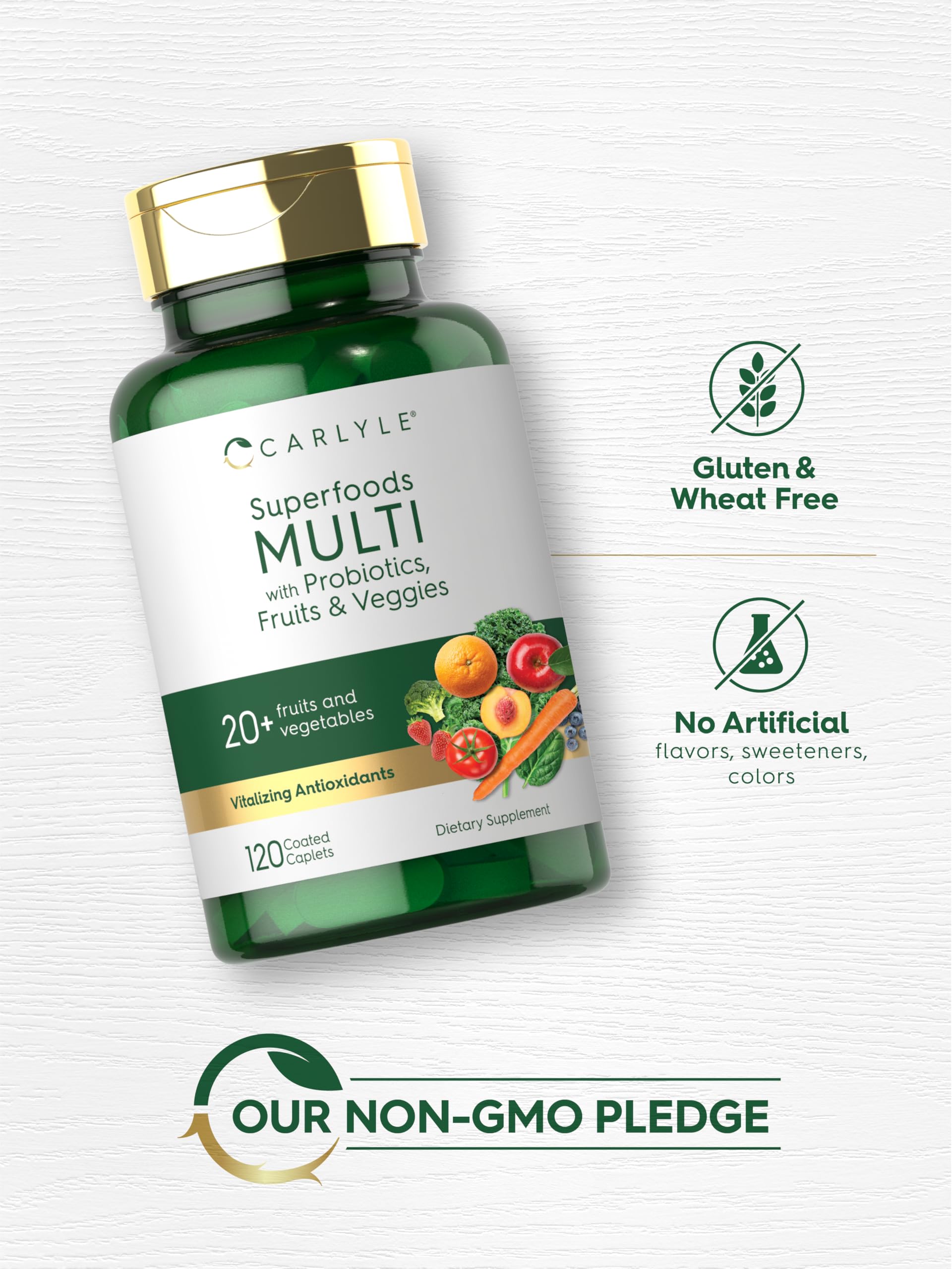 Carlyle Fruits and Veggies Supplement | 120 Count | Superfood Multivitamin with Probiotics | Made with 20 Fruits and Vegetables | Non-GMO & Gluten Free CarlyleAu supplements