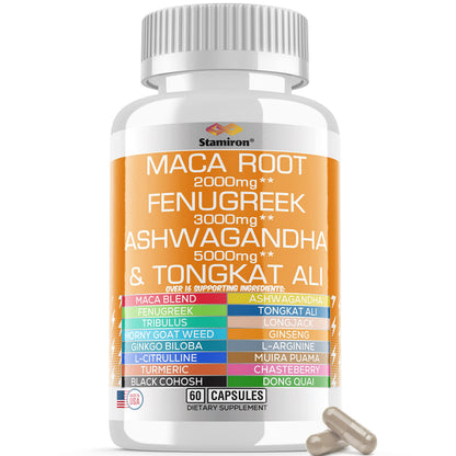 Stamiron Maca Root 2000mg Fenugreek 3000mg Ashwagandha 5000mg Supplement StamironUS supplements