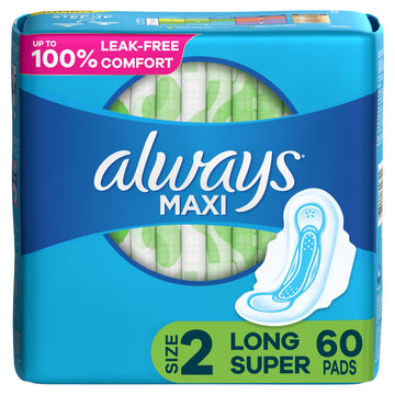 Always Maxi Feminine Pads For Women, Size 2 Long Super Absorbency, With Wings, Unscented, 60 Count AlwaysAu supplements