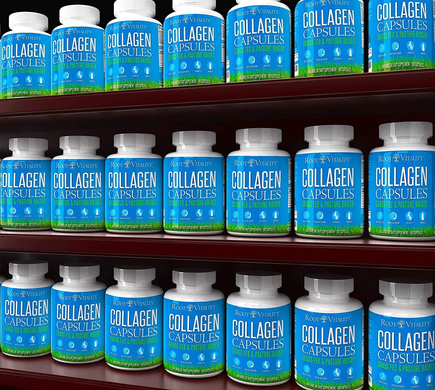 Root Vitality Collagen Peptides Capsules - Grass-Fed, Pasture-Raised Hydrolyzed Protein Supplement for Skin, Hair, & Nails - Non-GMO, Zero Sugar Daily Pills for Men & Women (180 Capsules) Root VitalityAu supplements