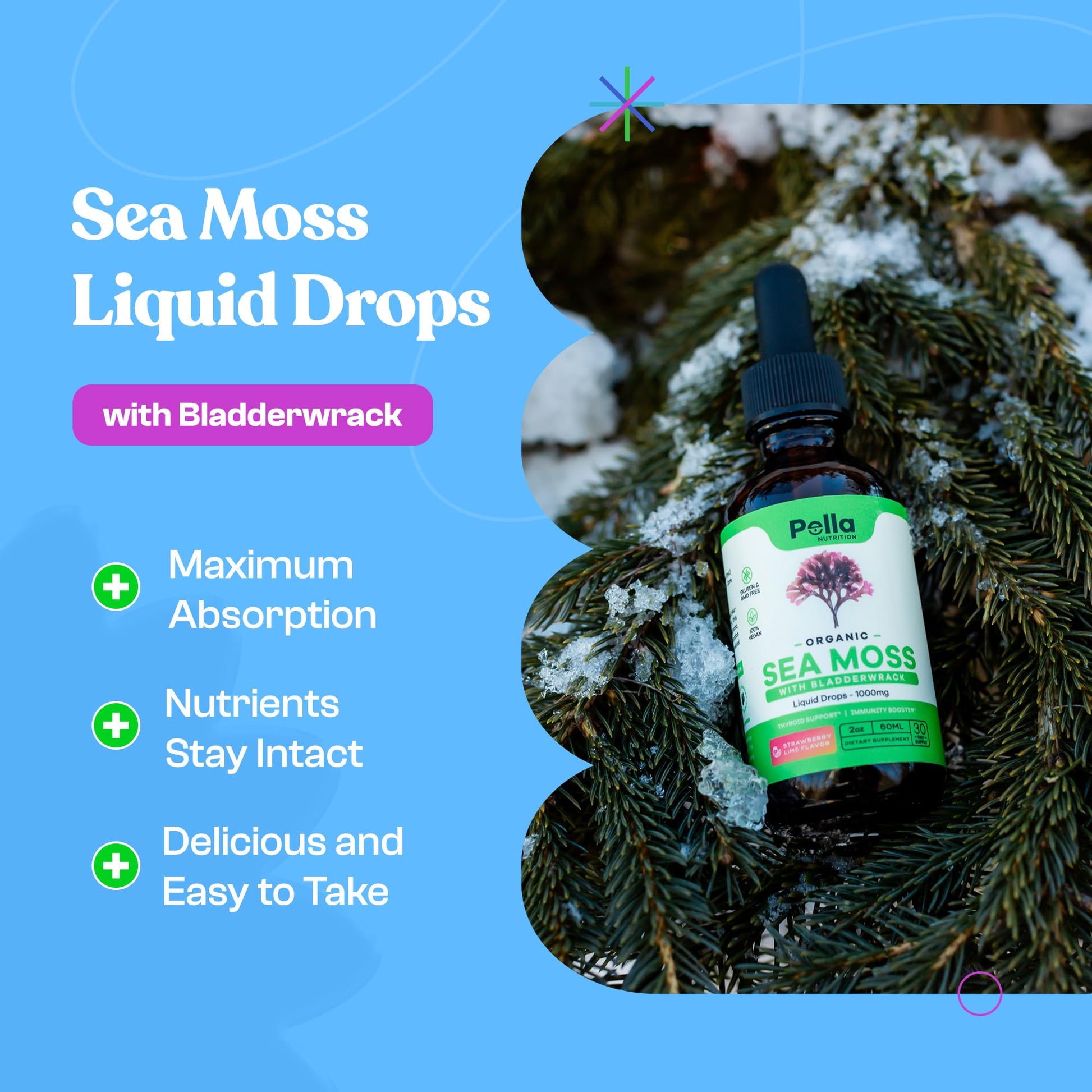 Organic Sea Moss Drops - 1000mg Irish Sea Moss - 4X Stronger than Sea Moss Gel Pella NutritionUS supplements