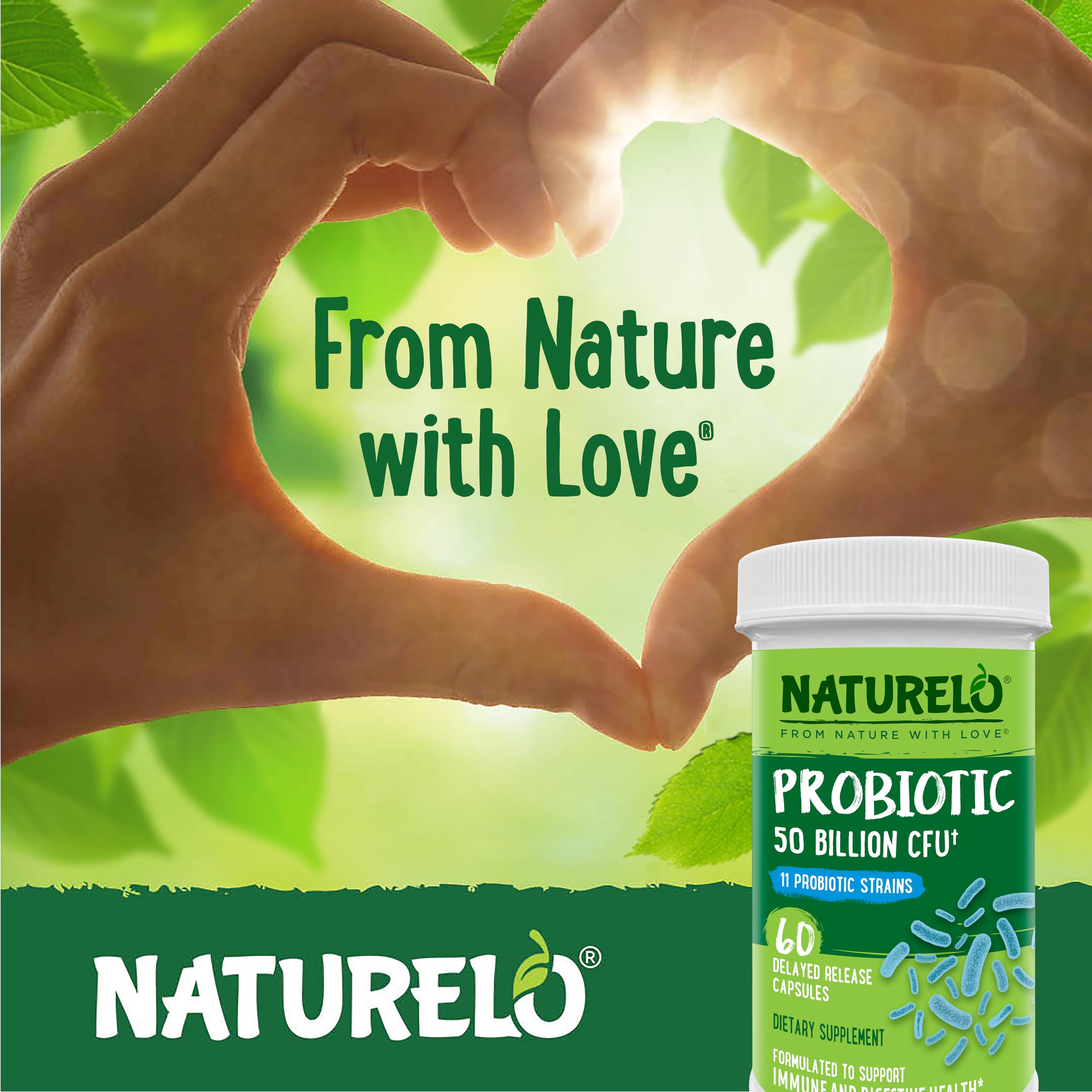NATURELO Probiotics for Digestive Health, 50 Billion CFU, 60 Vegetarian Capsules, 11 Strains, Daily Use Supplement, Delayed Release, No-Fridge, Boosts Immune System, Probiotics for Women & Men NATURELOAu supplements